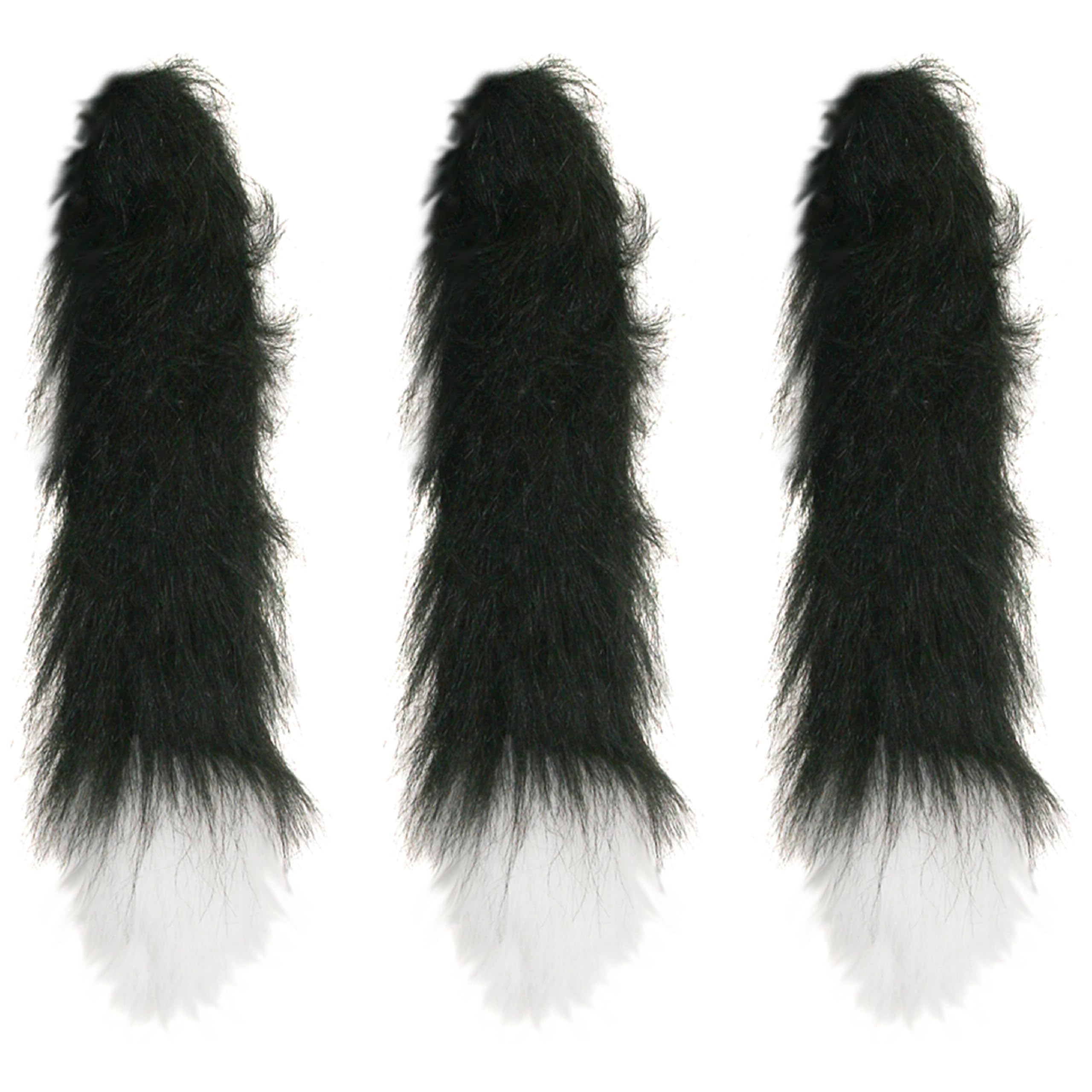 Adults Cat Tail Costume Accessory - Pack of 3 - Fluffy Jumbo Black Cat's Tail with White Tip - Mens Ladies Book Week World Book Day Fancy Dress Costume Accessory
