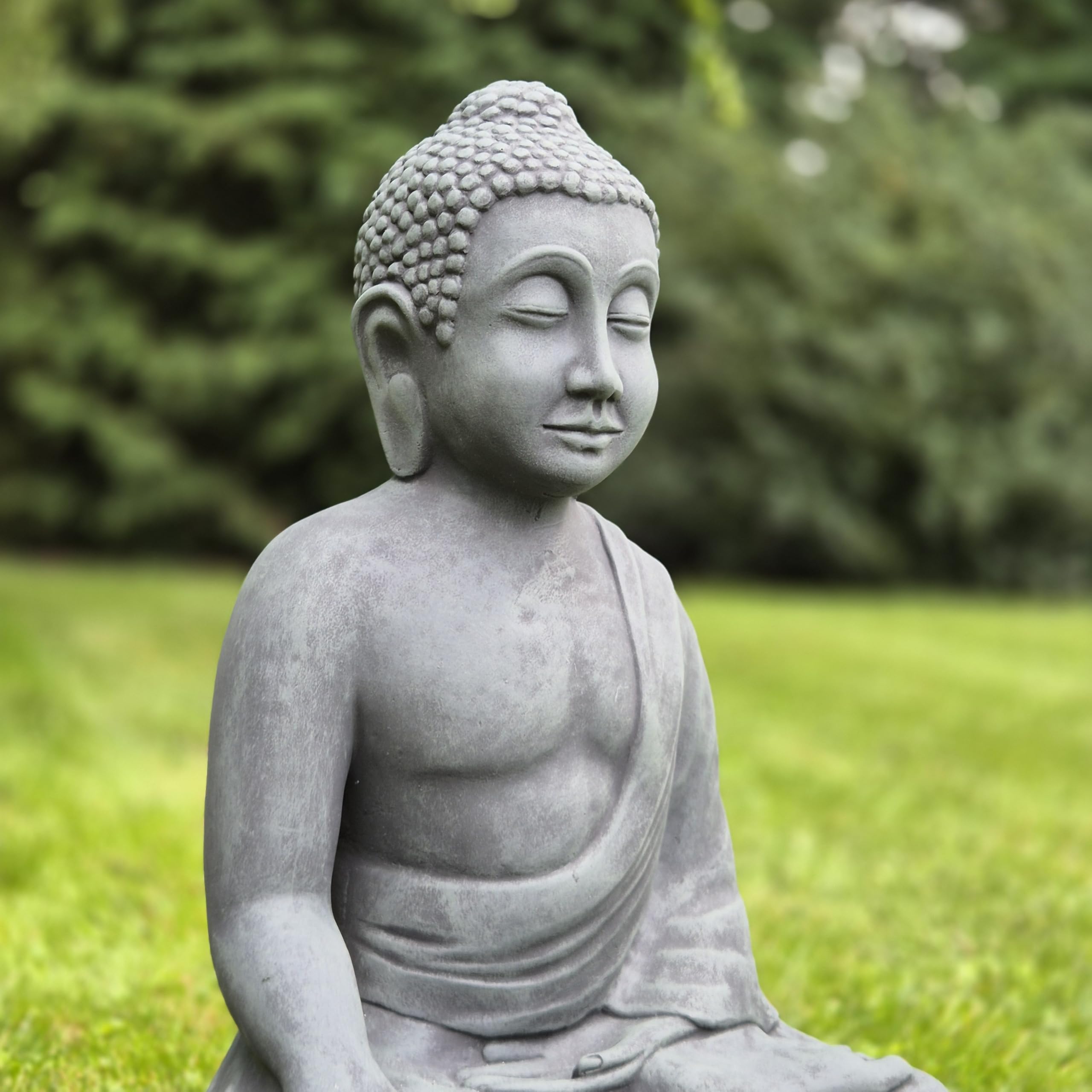 FABRIQ Statue de Bouddha - 50 cm - Noir/vert - 26 kg - Hauteur : 50 cm - En pierre massive résistante aux intempéries et au gel jusqu'à -30 °C - Décoration de jardin de qualité supérieure