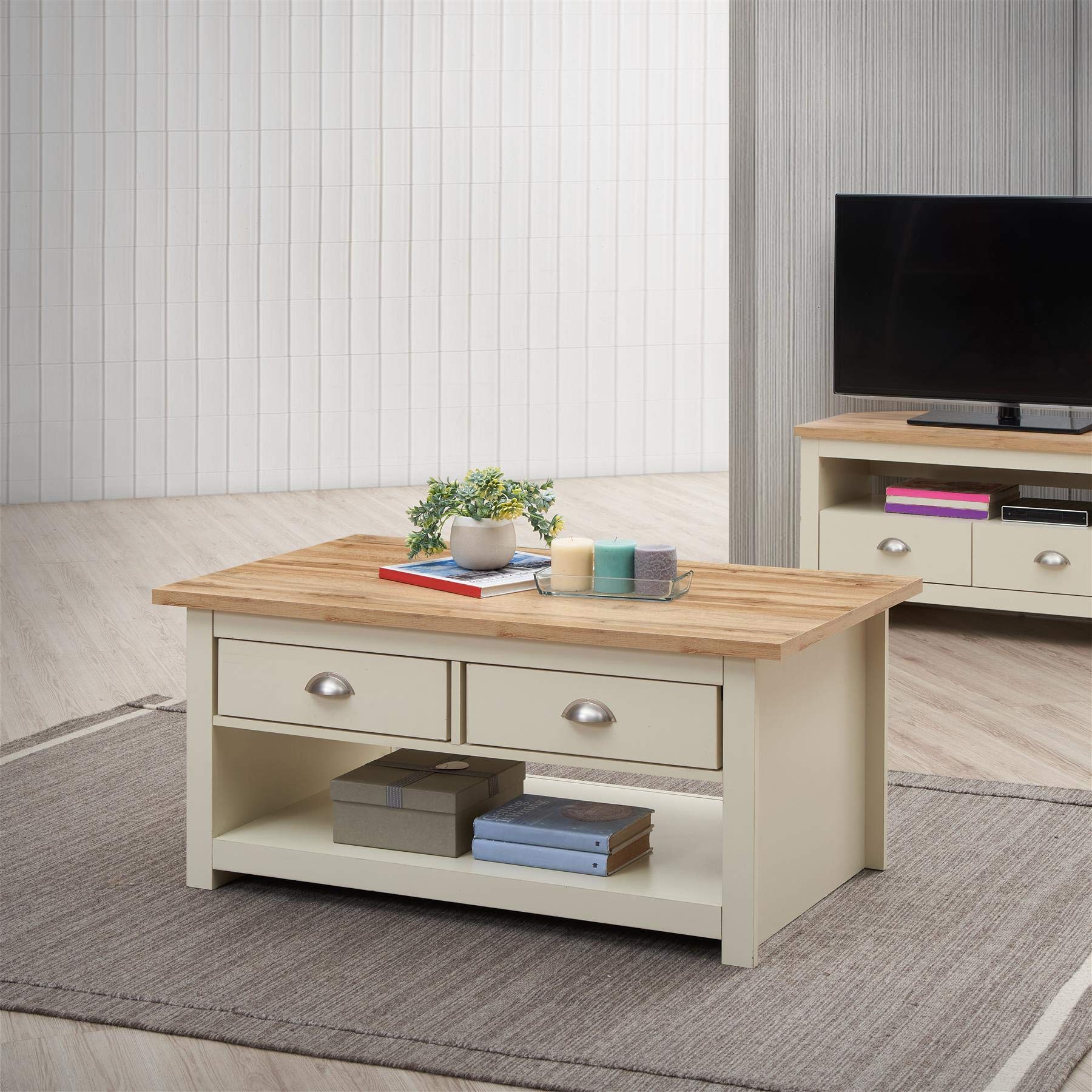 Rackhams Cream Lisbon Living Room 2 Drawer Coffee Table Storage Furniture