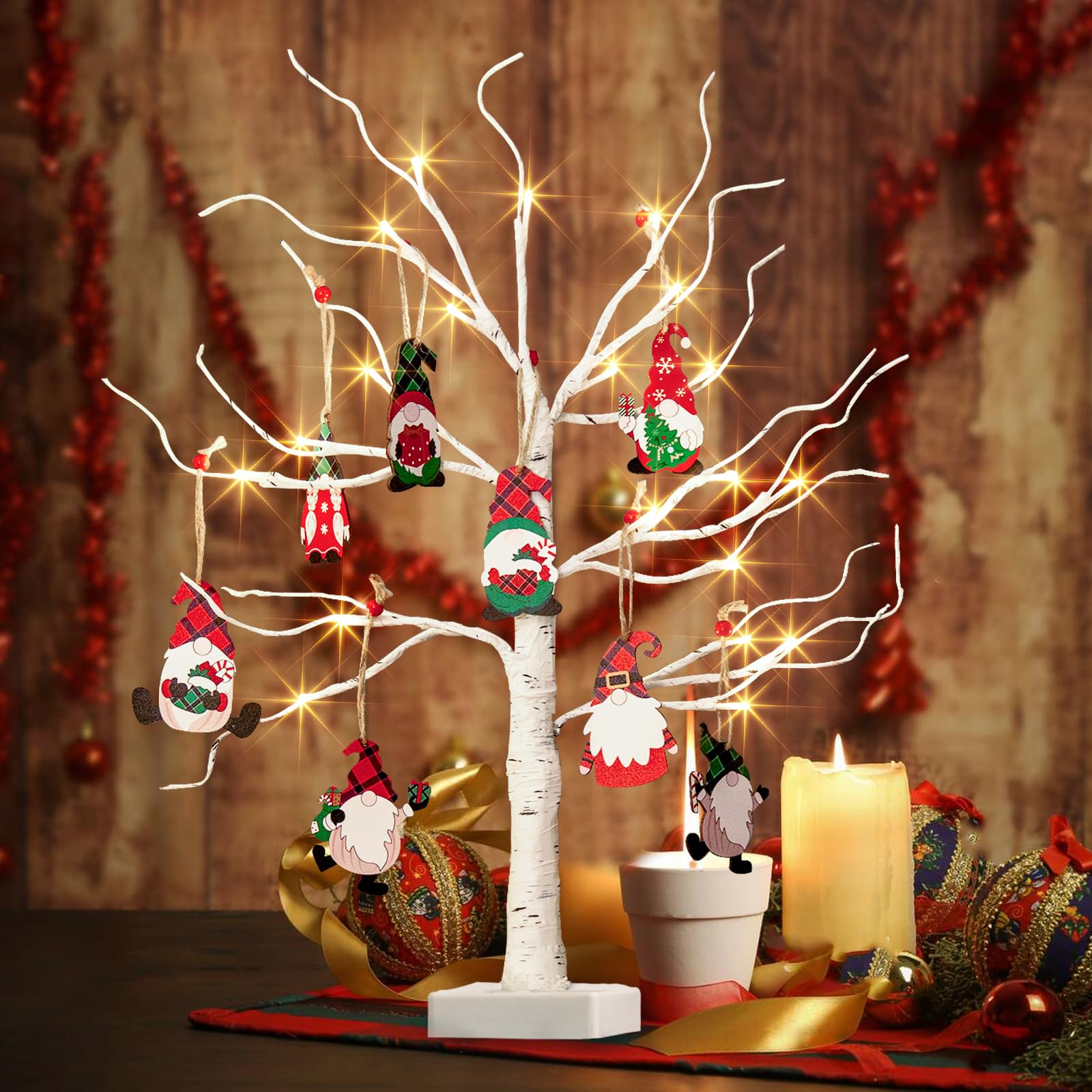 DELICHTER Lot De 2 Arbres Lumineux 55cm 24 LED Blanc Chaud - Bouleaux Avec Minuterie Pour Noël Et Pâques