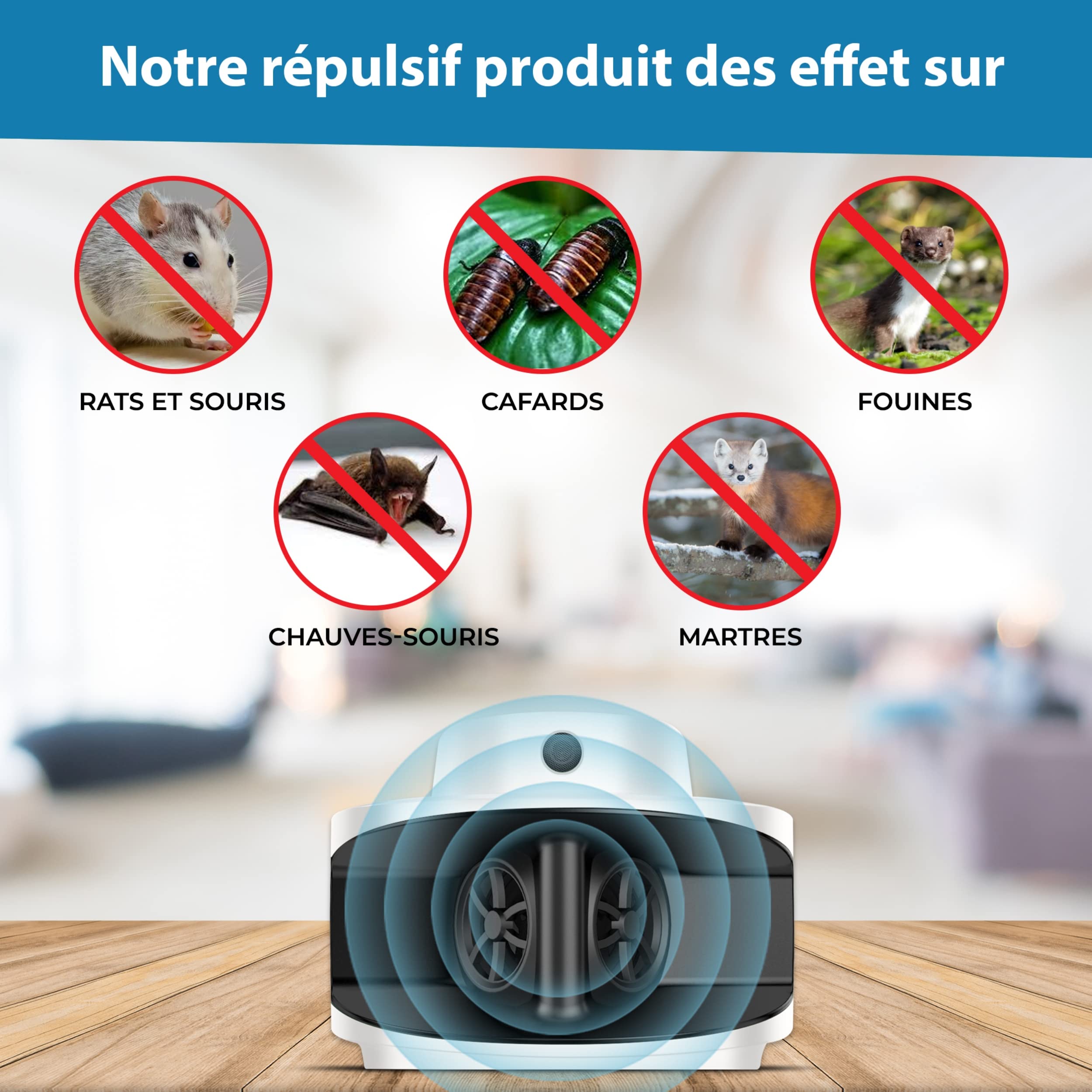 Anti Nuisibles À Ultrasons - Contre Souris, Rat, Loirs, Fouine Et Autres Rongeurs - Répulsif Électronique Professionnel pour L'intérieur - Appareil Efficace sans Piège Ni Produits Chimiques