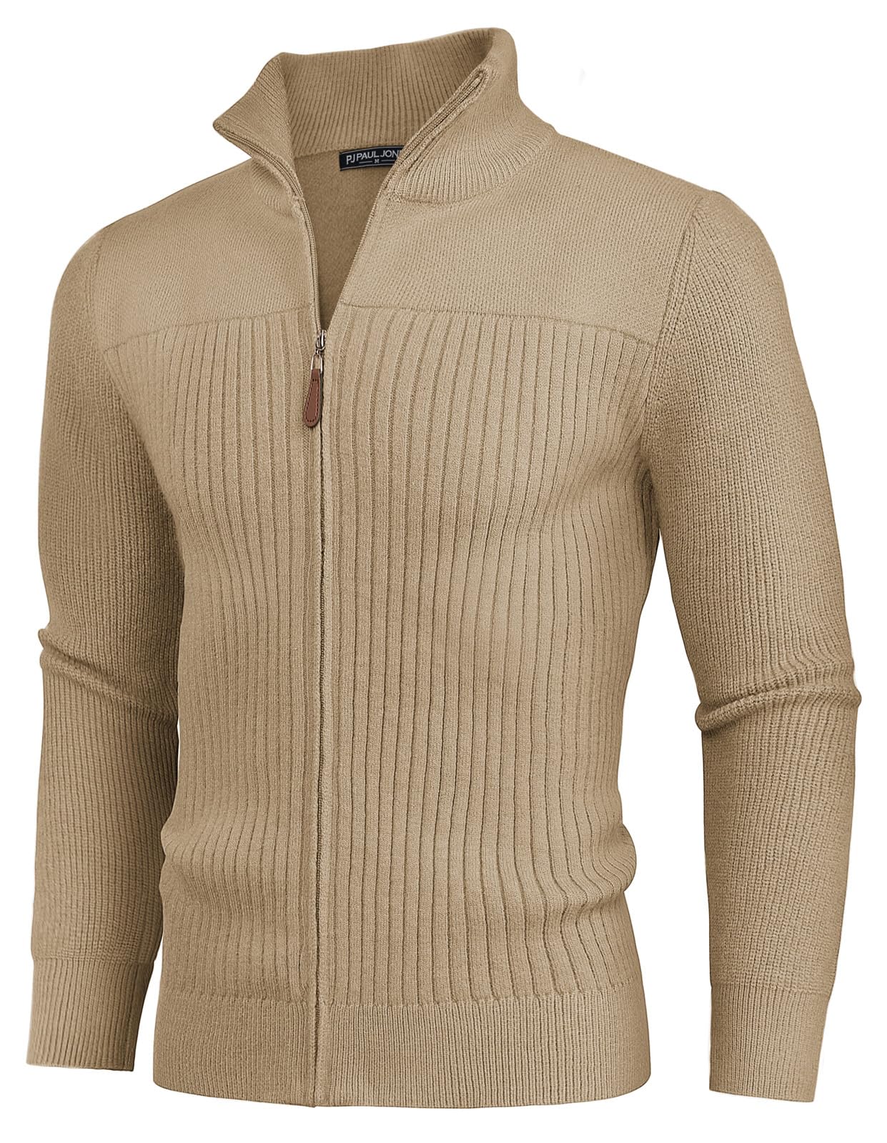 PJ PAUL JONES Cardigan à fermeture éclair intégrale pour homme - Col montant - Coupe droite