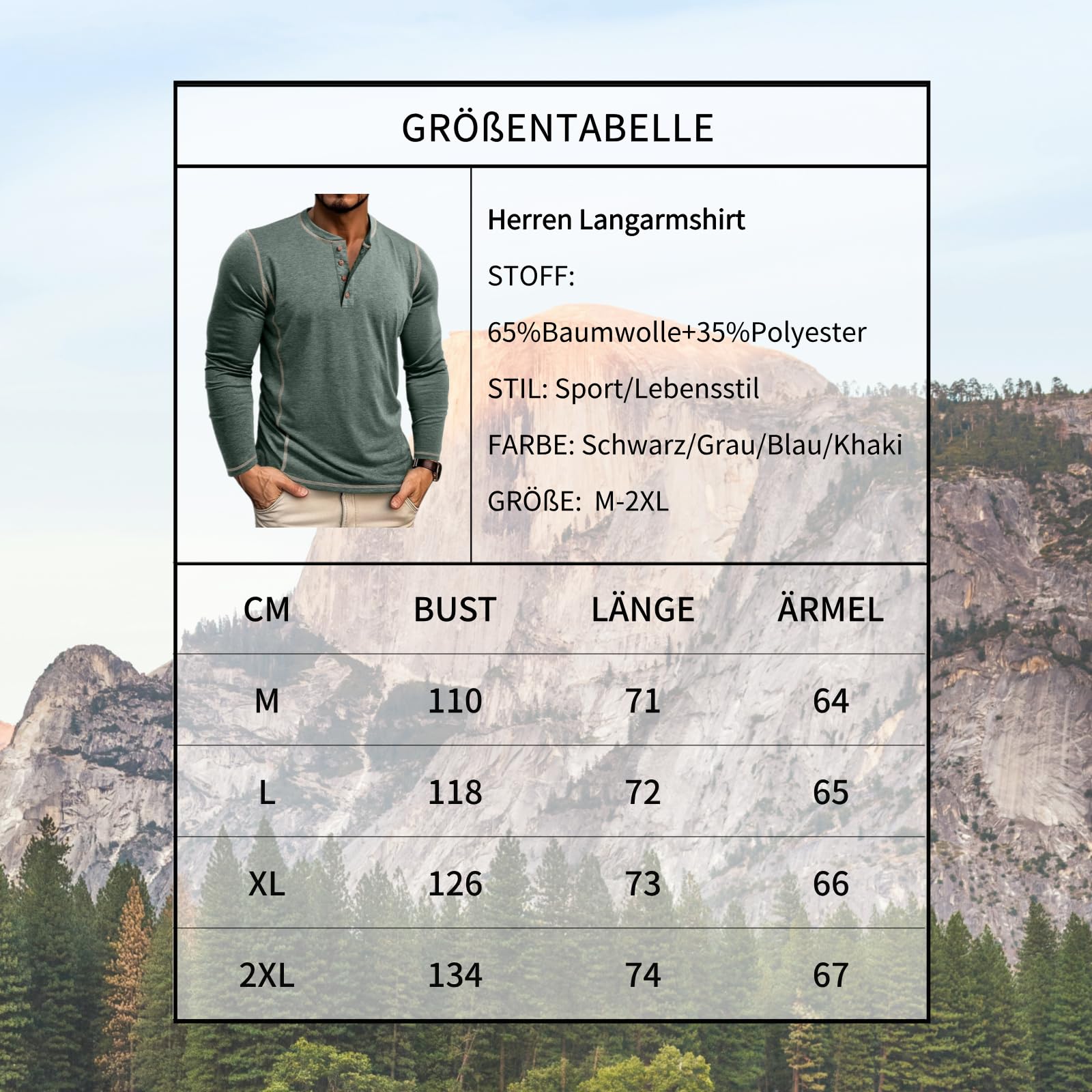 LAOARA T Shirt Uomo Maglietta Manica Lunga Cotone Slim Fit Henley Tshirt Maglia Bottone Magliette M-2XL