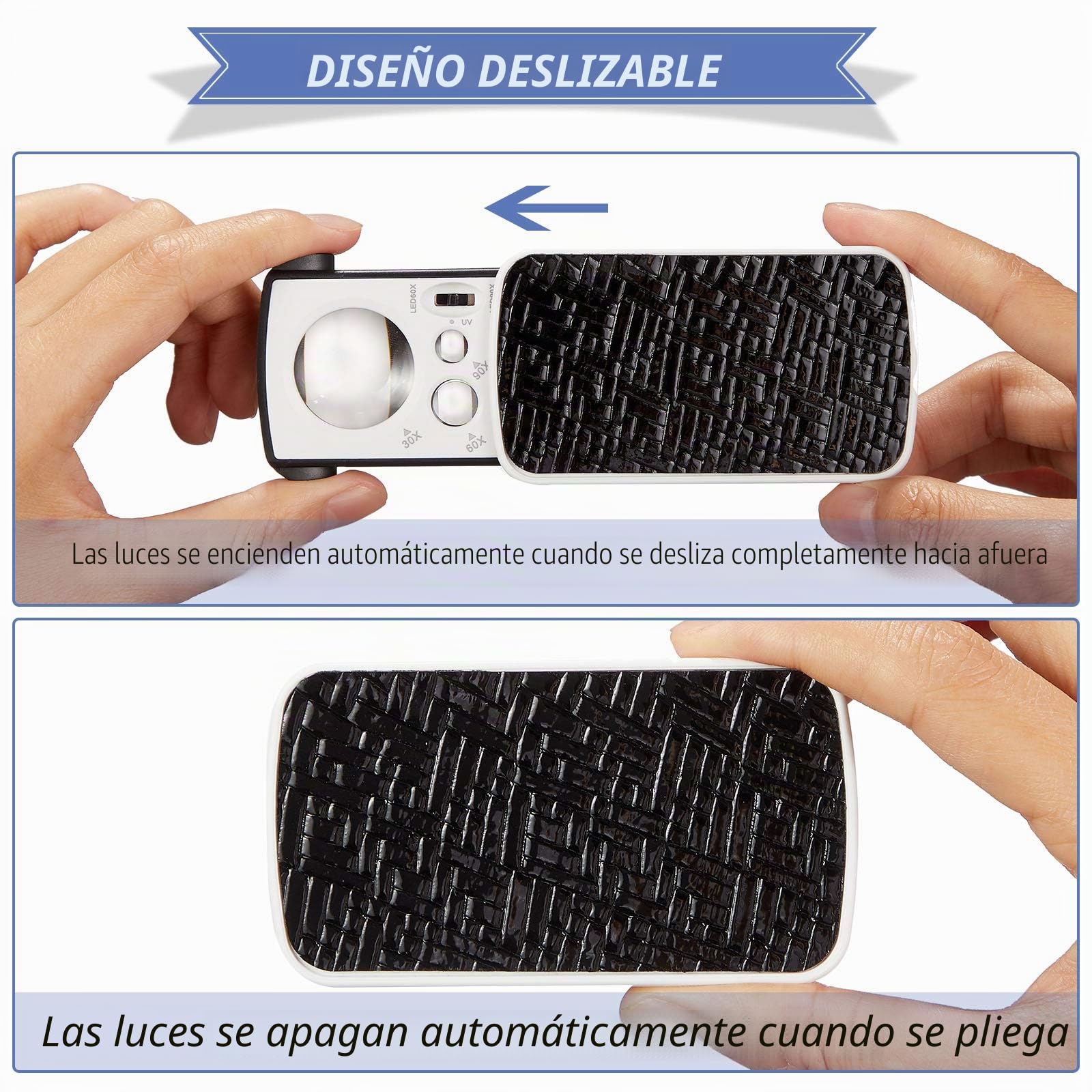 2 Piezas Lupas de Joyeros de 30X 60X 90X Lupa de Ojo de Joyeros Iluminada Lupa de Joyería de Círculo con Luz UV Negro y Luz LED Brillante para Gema Diamante Moneda Sello (Negro)