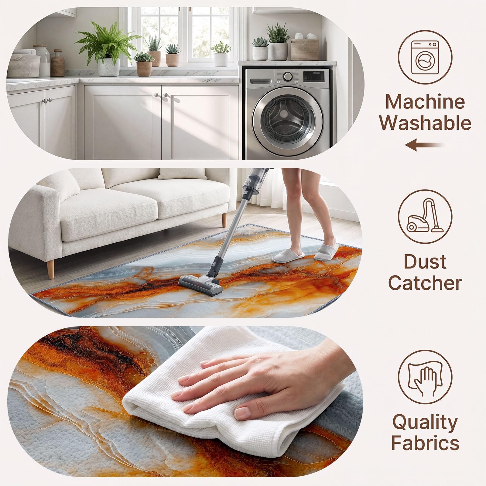 Tapis de Salon Art Luxe 140 x 200 cm, Marbre Ambre Tapis Poils Courts Lavable Moderne, Décoratif Antidérapant et Doux pour Salon Chambre et Bureau