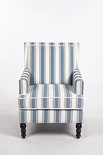 12 Country Living Room Ideas for Warm Rustic Comfortable Style 28 Upholstered Accent Chair, Vintage Armchair with Blue and White Striped L...