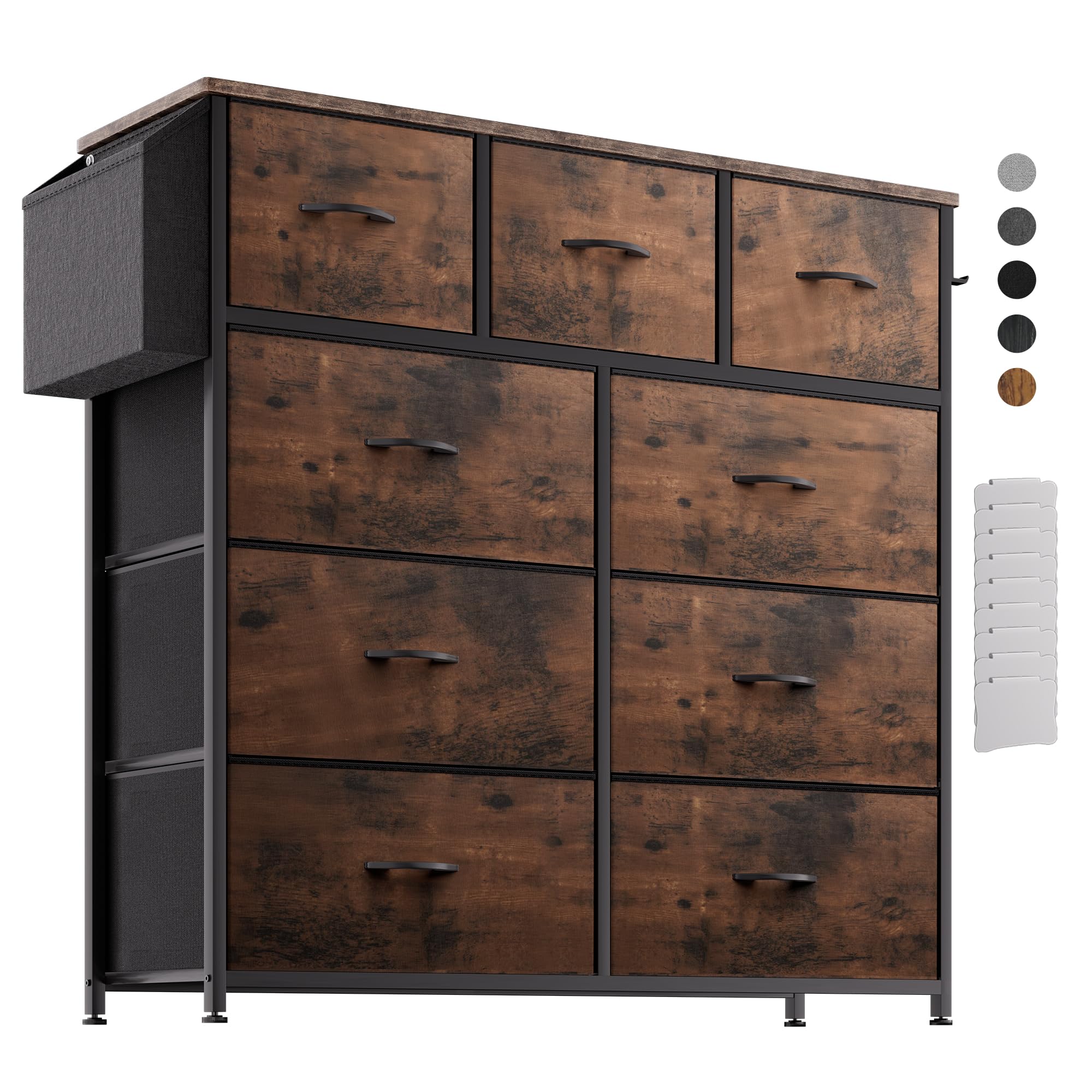 Comò da Camera da Letto con 6 Cassetti Profondi e Guida Metallica Liscia Comò e Cassettiere di Grandi Dimensioni in Legno di Quercia per Corridoio, Camera da Letto, Salotto,9 Drawer