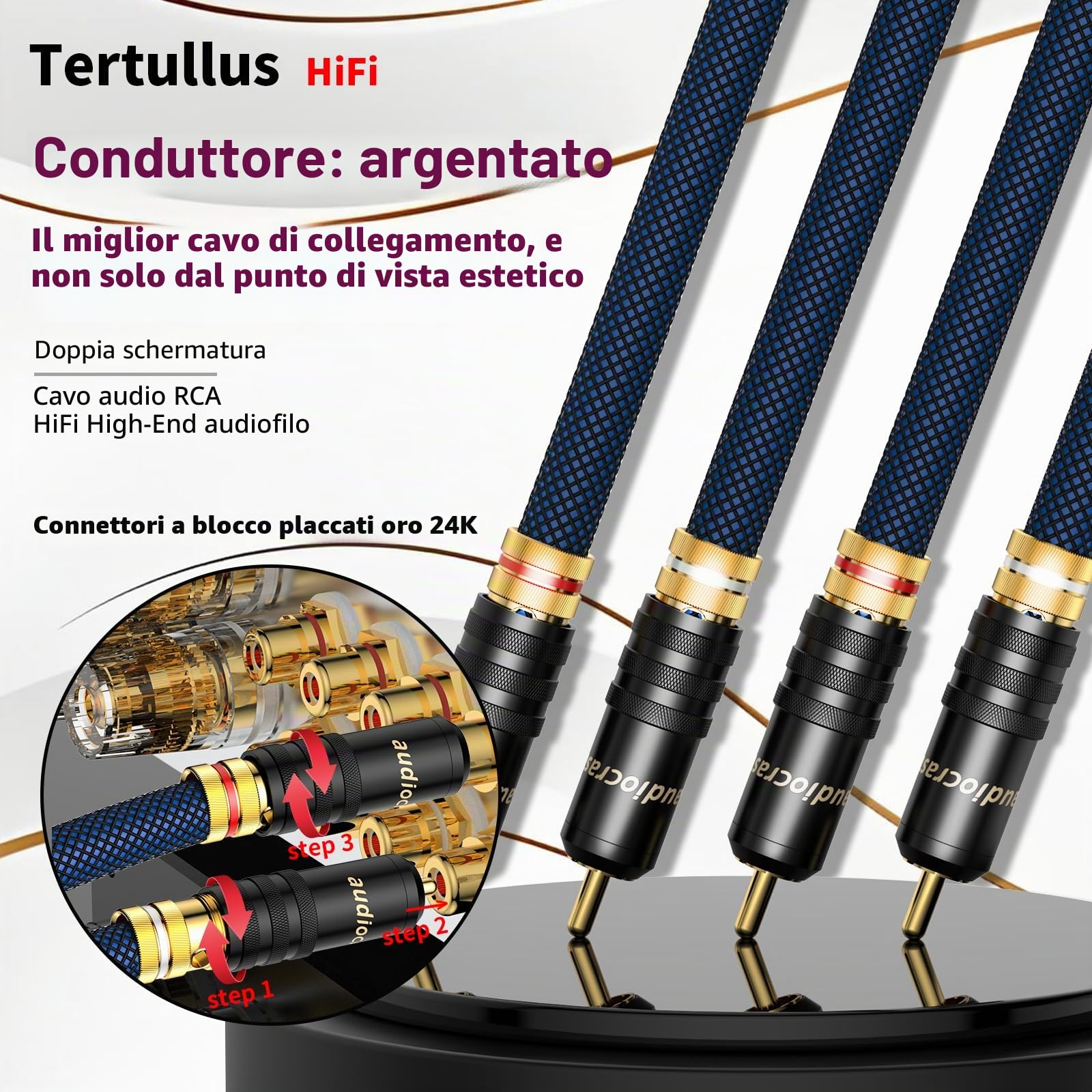 Tertullus Cavo RCA di fascia alta, 1,5 m, OFC placcato in argento, con doppia schermatura, 2 RCA maschio a 2 RCA maschio RCA per CD, amplificatore, audio, decodificatore