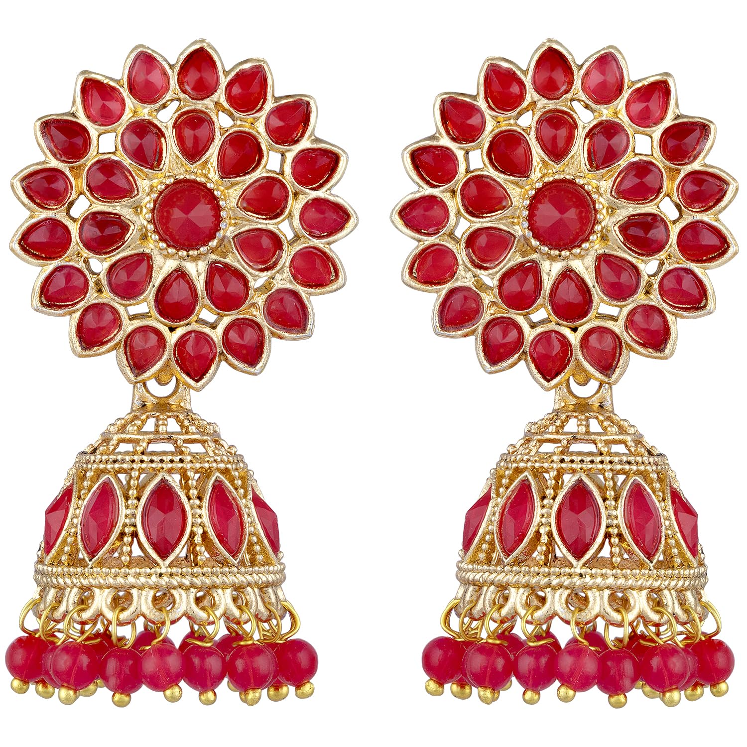 Peora Gold Plated Ethnic Studded Red Jhumki Traditional Wedding Earrings for Women (B092DP71BL) Amazon Price History, Amazon Price Tracker