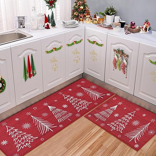 CAROMIO Tapete de cocina de Navidad, lavable, antideslizante, tapete decorativo de Navidad, tapete antideslizante para fregadero de lavandería, 17 x
