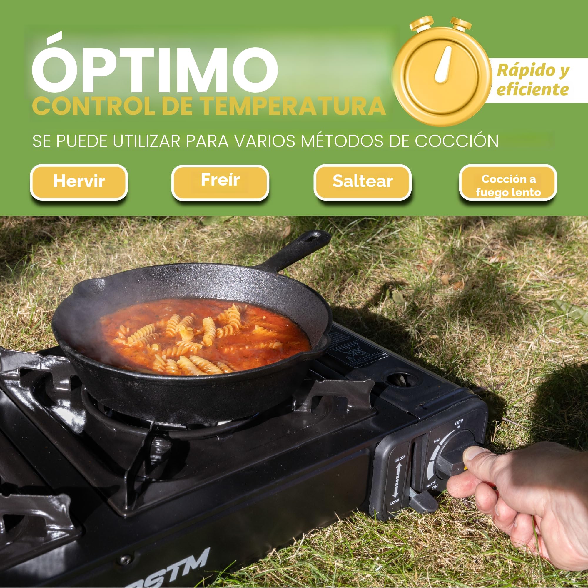 BLOSTM Estufa de gas portátil para camping, estufa de camping de doble quemador con sistema de encendido automático y control de calor