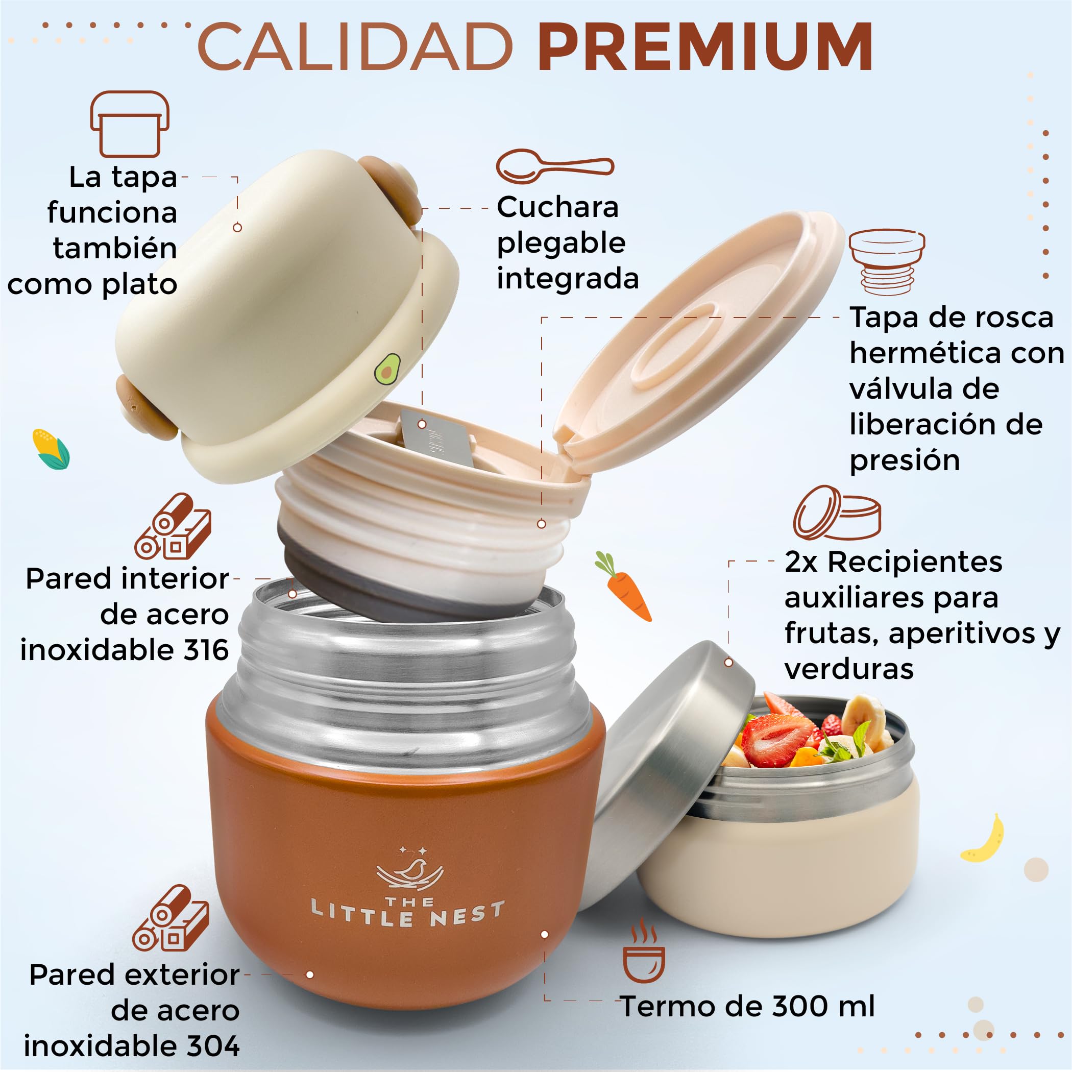 Set Termo Comida Bebé 300ml de Acero Inoxidable, 2 Contenedores y Estuche Térmico, Cierre Hermético, Aislamiento de Doble Pared, Mantiene Caliente y Frío, Sin BPA (Color Matcha Green)