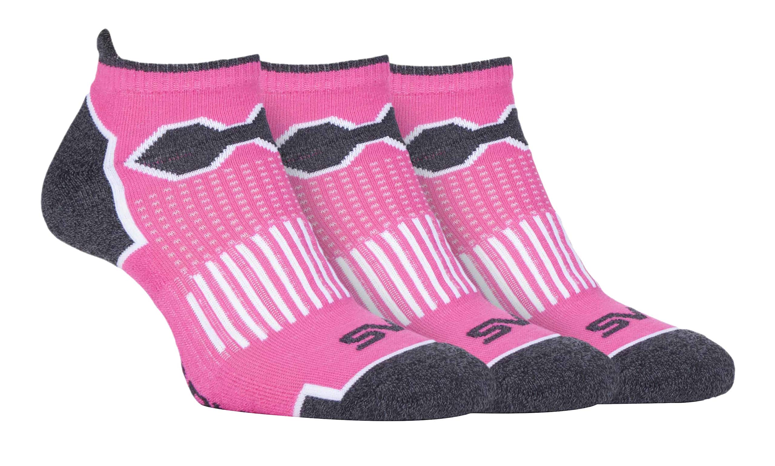 Storm Bloc 3 Pack Ladies Breathable Low Cut Running Socks With Arch Support - Pink