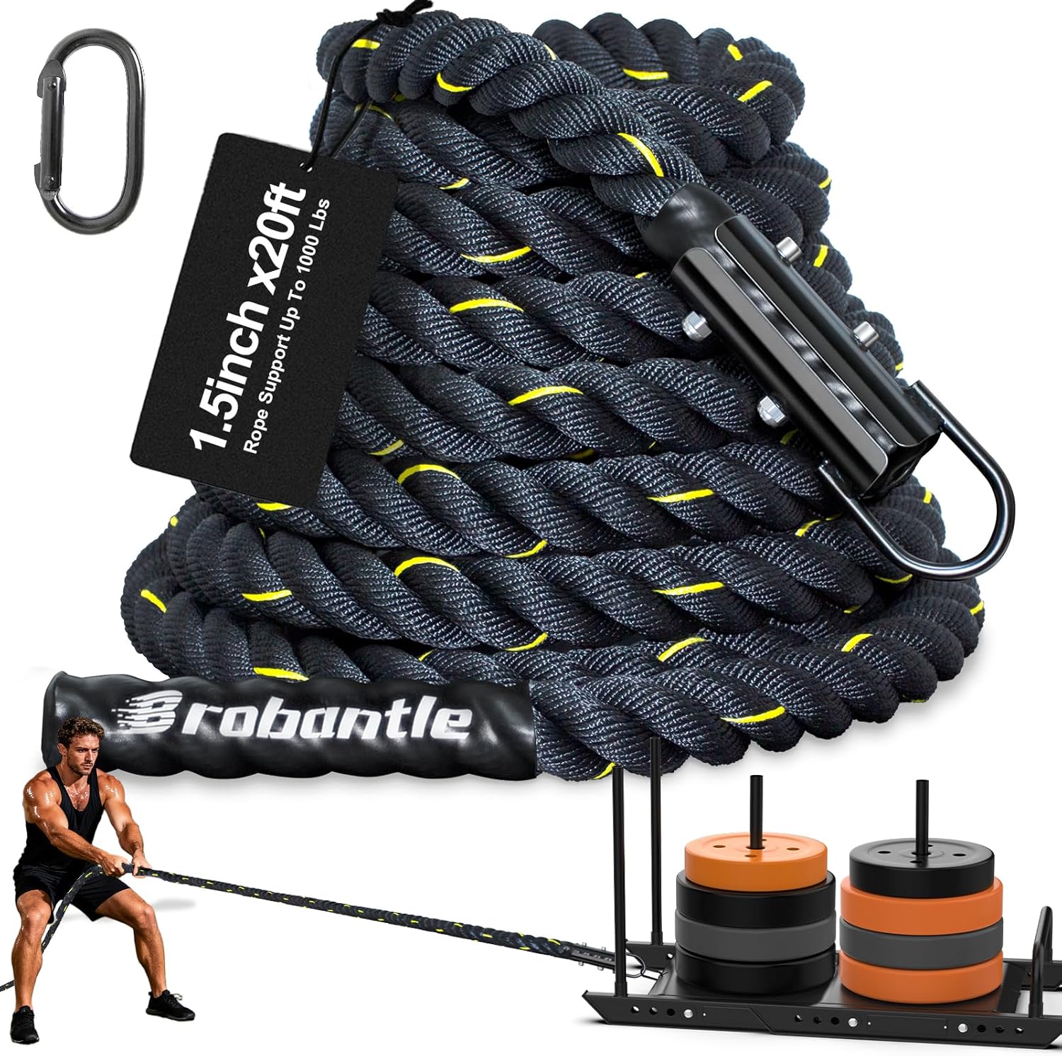 Weight Sled Pulling Rope 15FT/20FT/30FT/40FT, Trainer Physical Training Strength Rope for Workout Sled,Tire Pulling Workout, Fitness Resistance,Football Exercise Equipment for Men and Women
