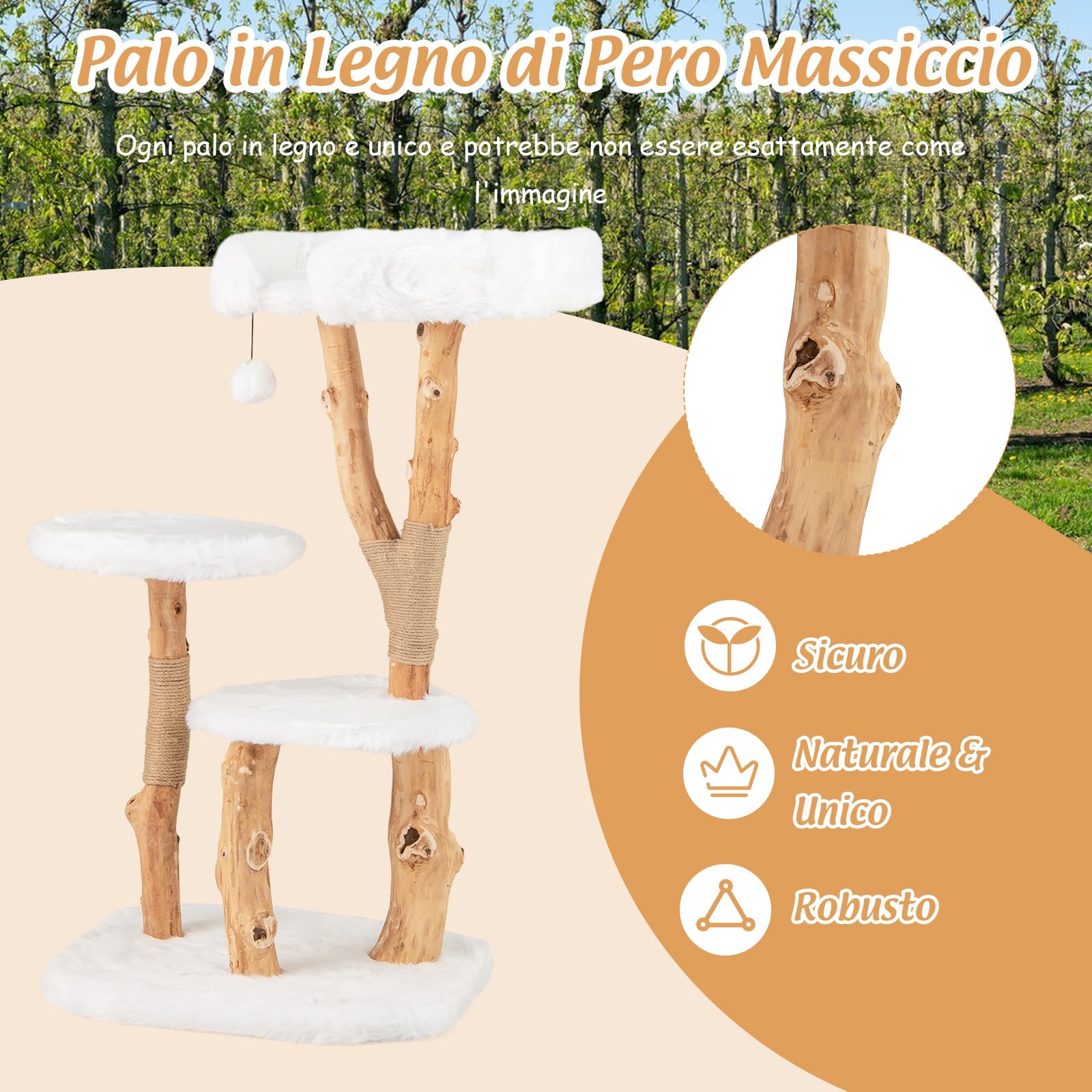 GYMAX Tiragraffi per Gatti, 59 x 49 x 110 cm, Sisal, in Legno Massiccio, Ideale per Gatti Adulti (Stile 3)