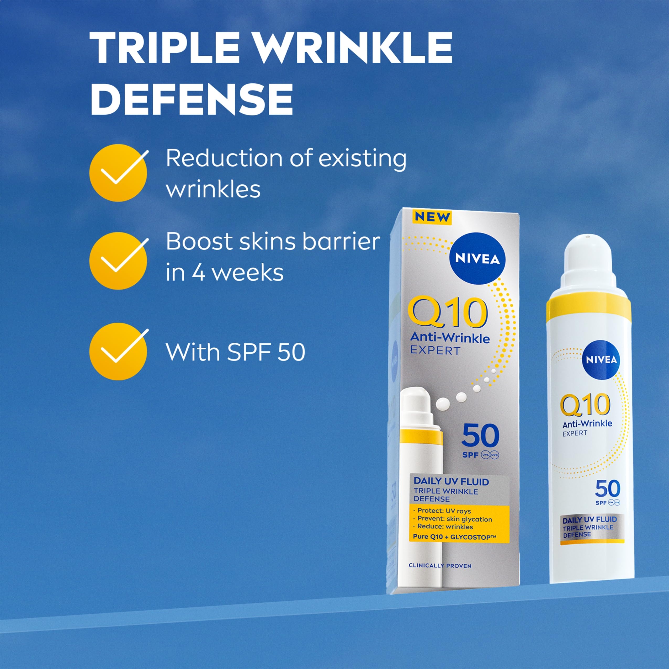 NIVEA Q10 Anti-Wrinkle Expert Daily UV Face Fluid SPF 50 40ml - Image 2