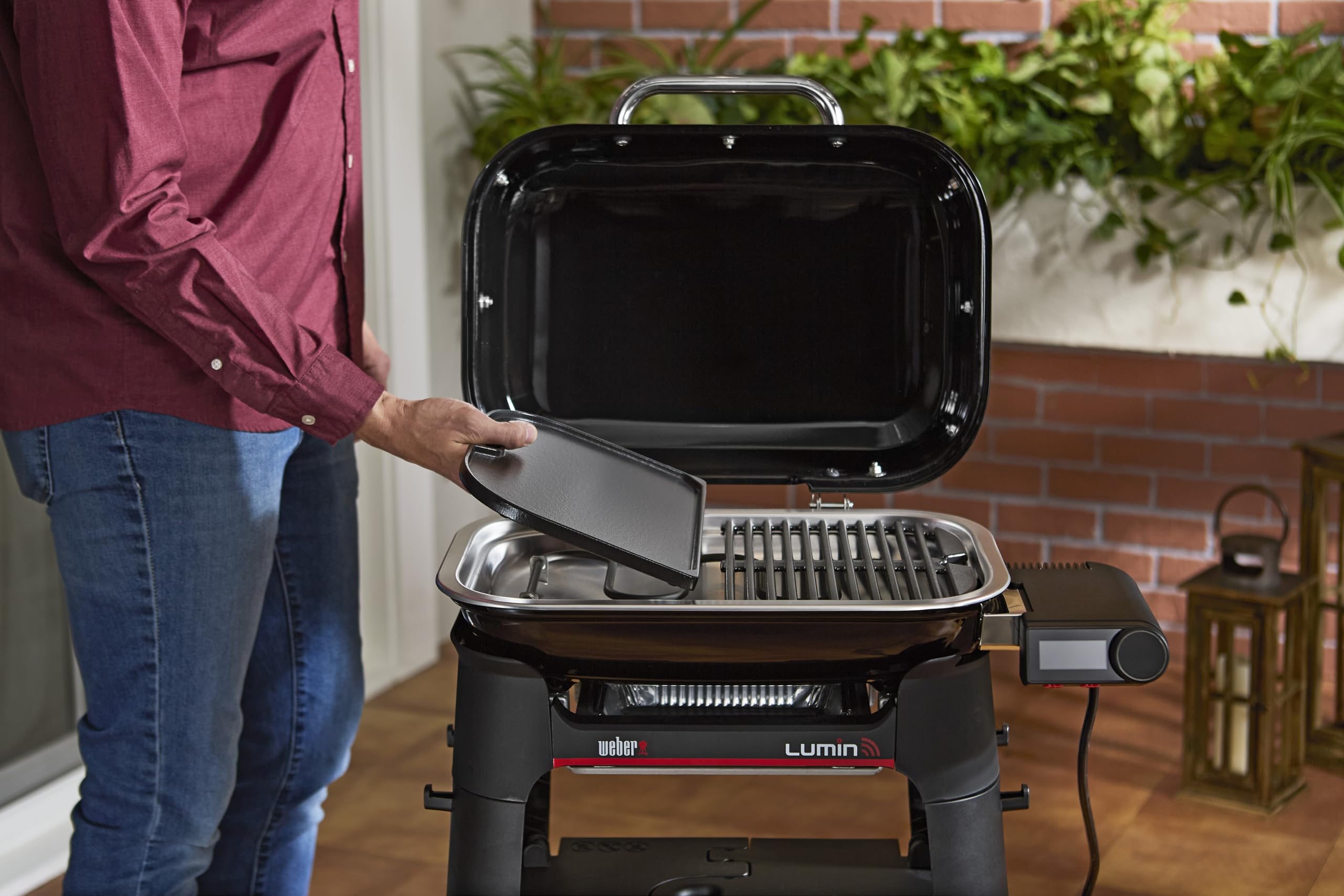 Weber Piastra per Lumin Compact | piastra in ghisa smaltata, superficie antiaderente, bordi rialzati, accessorio resistente per BBQ, 1,3x28,5x21,5 cm