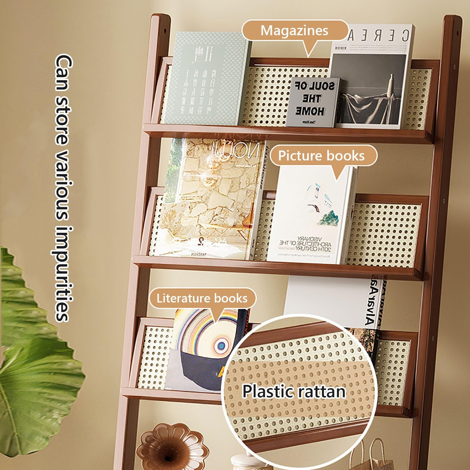 Zeitschriftenständer aus Holz, bodenstehender Prospektständer, Aufbewahrungsorganisator, Zeitschriftenhalter für Wohnzimmer, Büros, Einkaufszentren, Schulen(Original Wood)