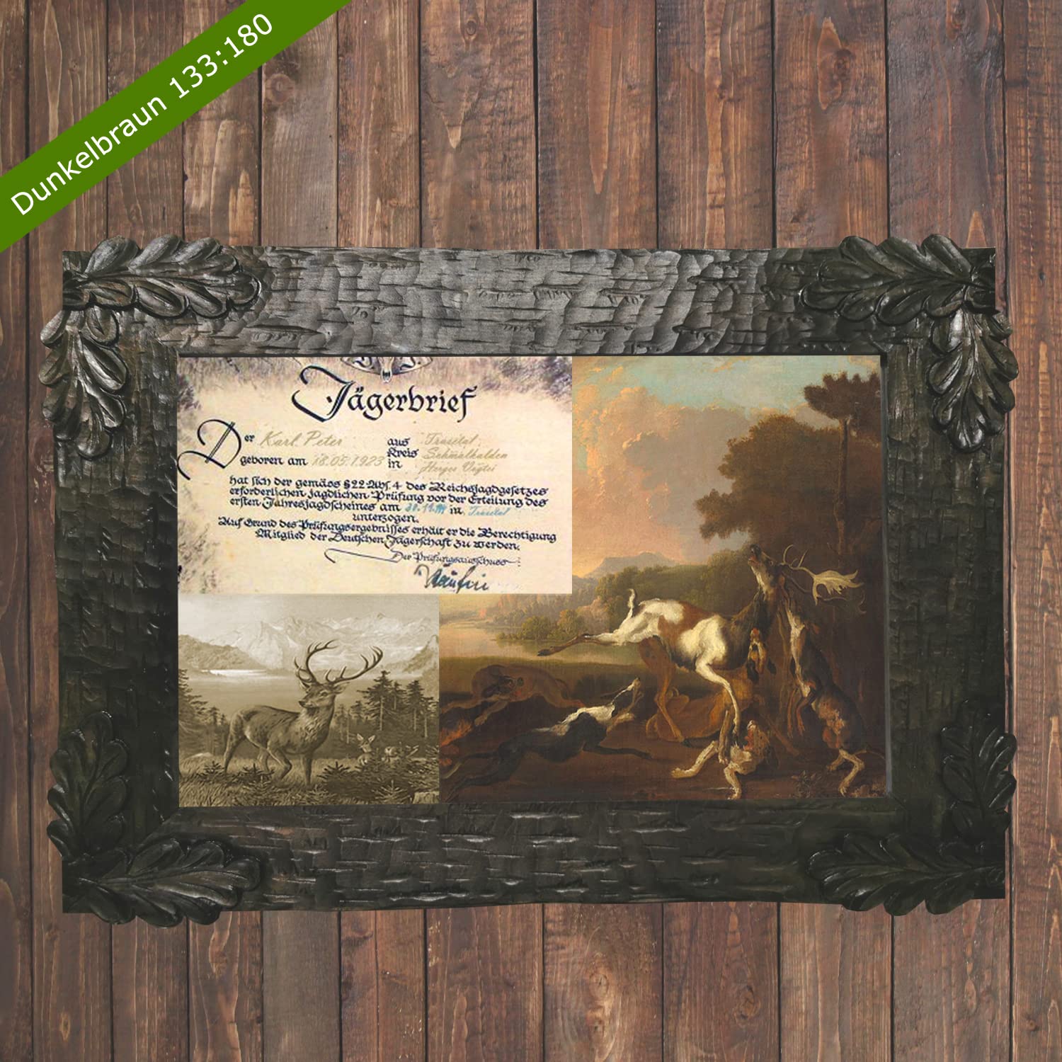 Bilderrahmen Holz Echtholz Rustikaler Landhausstil | Handgeschnitzte Schnitzerei, Made in Thüringen, Vier Farben, 6 Größen: A4 A3 A2 30x40 52x40 31,5x42,5