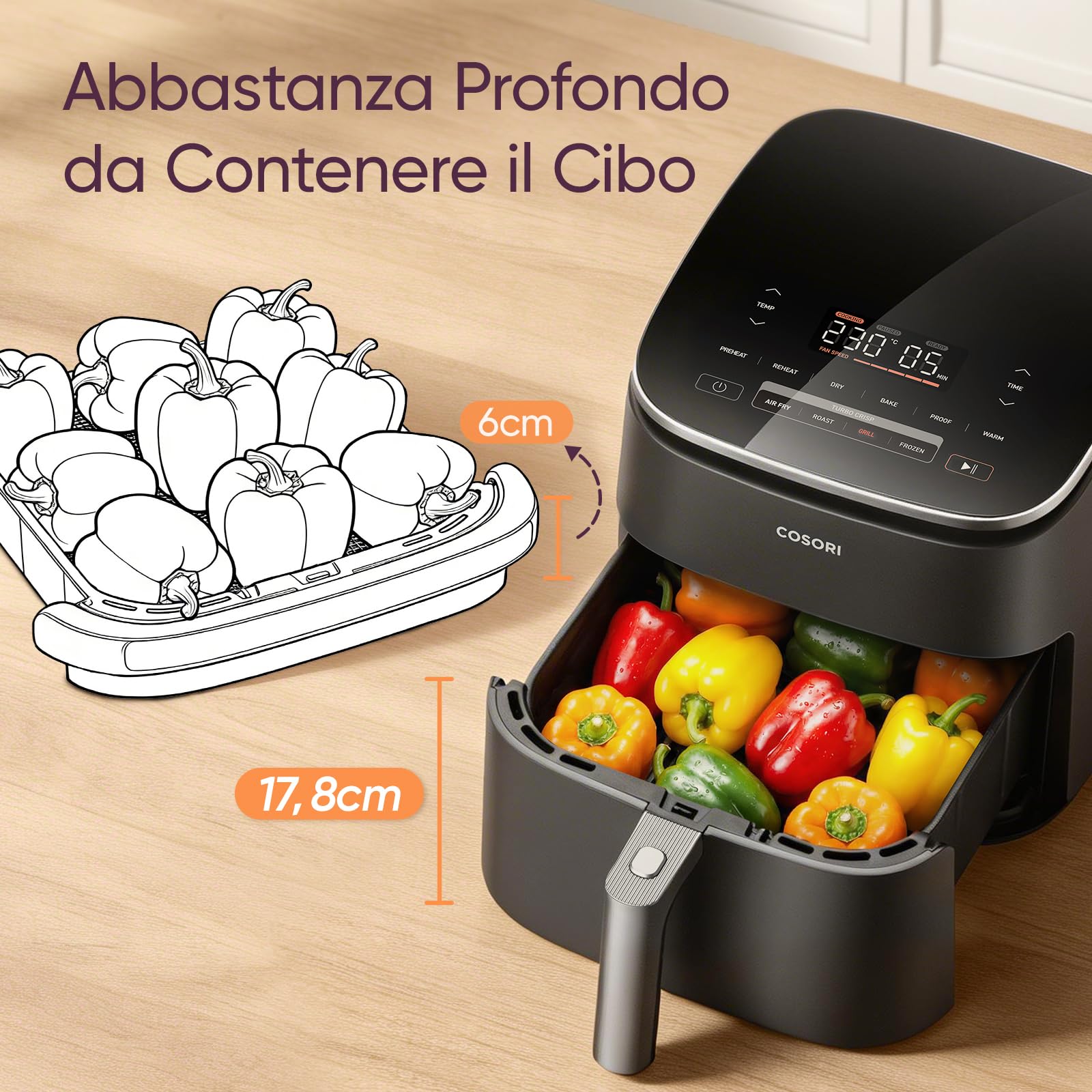 COSORI Friggitrice ad Aria Turbo Blaze 6 Litri, Air Fryer con DC Motore Tecnologia, 9 Funzioni & 5 Velocità della Ventola Automatica, 110 Ricette & 96 Tabelle di Cottura degli Ingredienti, 1725W