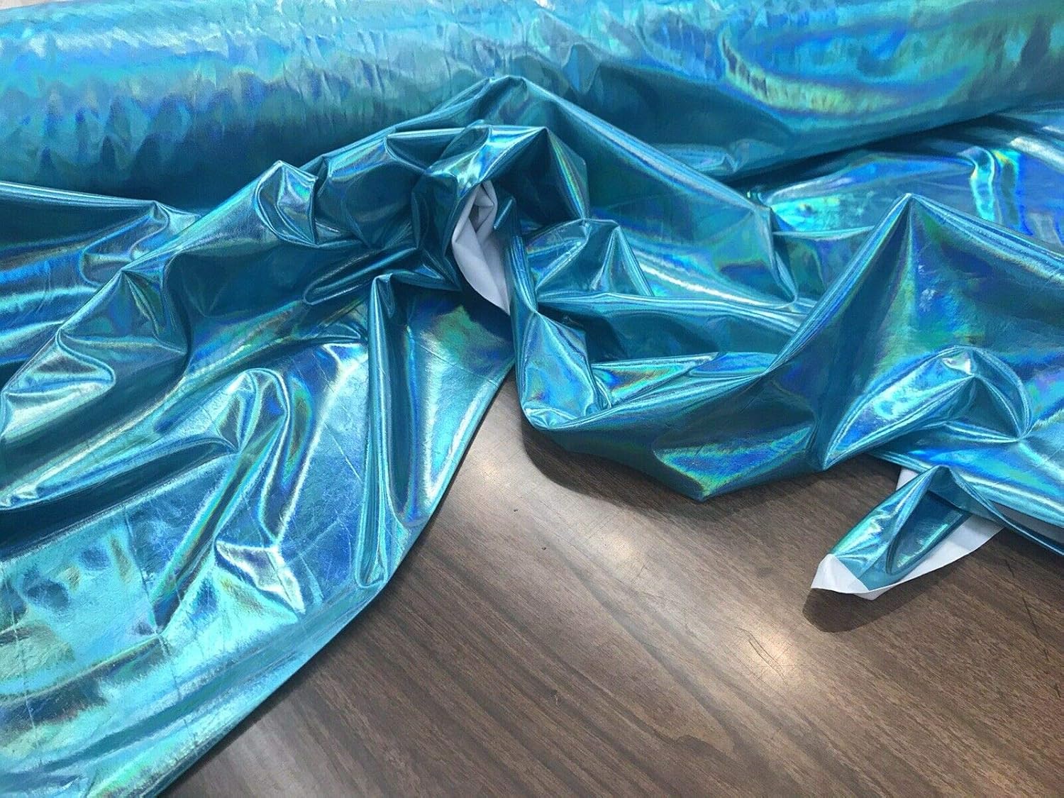 New Creations Fabric & Foam Inc, 54 Wide Faux Leather Vinyl 4 Way Stretch Spandex Dance Wear Fabric by The Yard (Turquoise, REFRACTIVE Hologram)