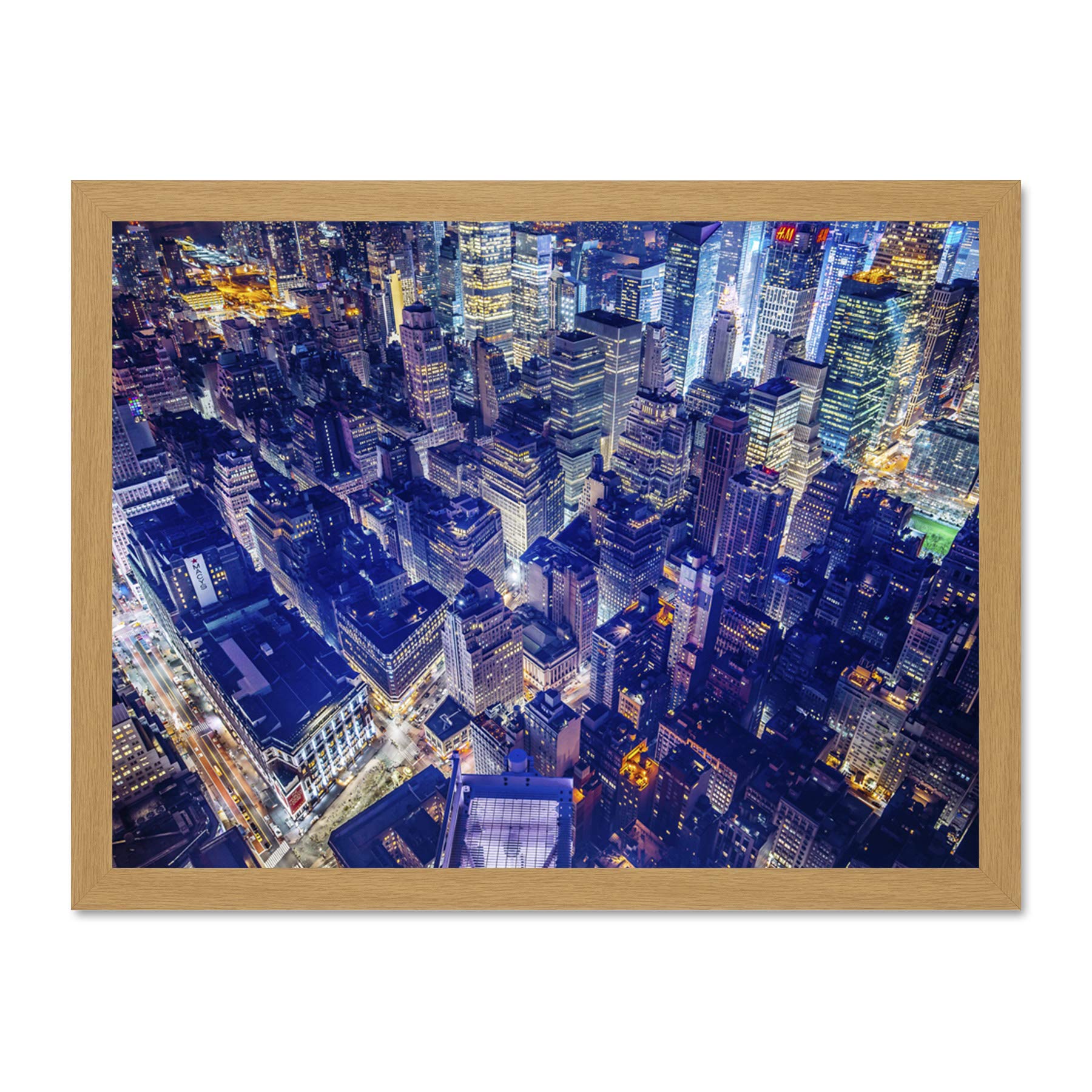 Aerial View York Night Large Framed Art Print Poster Wall Decor 18x24 inch