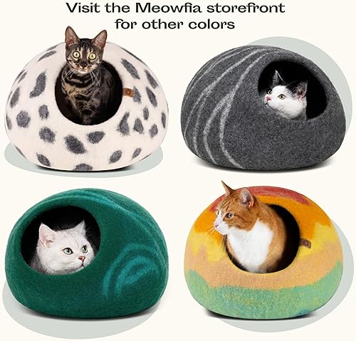 Miniatura 7 de MEOWFIA Cama tipo cueva de fieltro prémium para gatos, hecha a mano, 100% lana merina, para gatos y gatitos (tonos oscuros) (tamaño mediano, gris