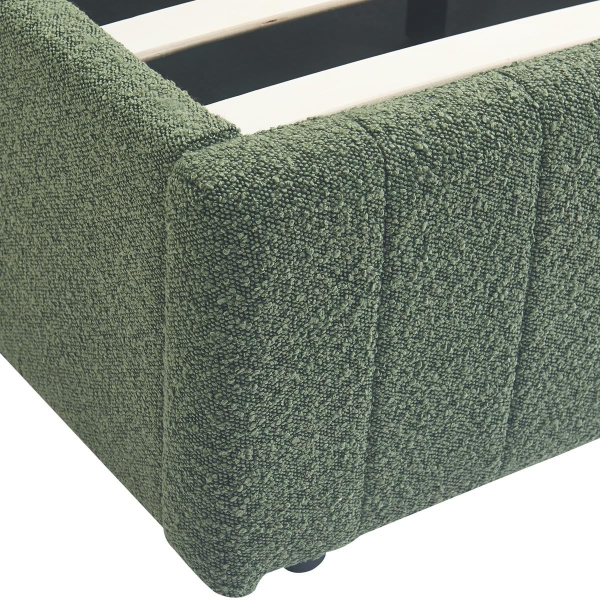 HOMIFAB Ensemble Lit Coffre Adulte 140x190cm avec tête de lit en Tissu bouclé Vert - Ava + Matelas Ressorts ensachés - Spring Elite