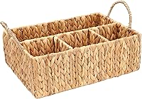 ABELCRAFTS Water Hyacinth Wicker Divided Storage Basket - 4 Section Organizer Tray for Bathroom Kitchen Office Pantry 16x10.7in