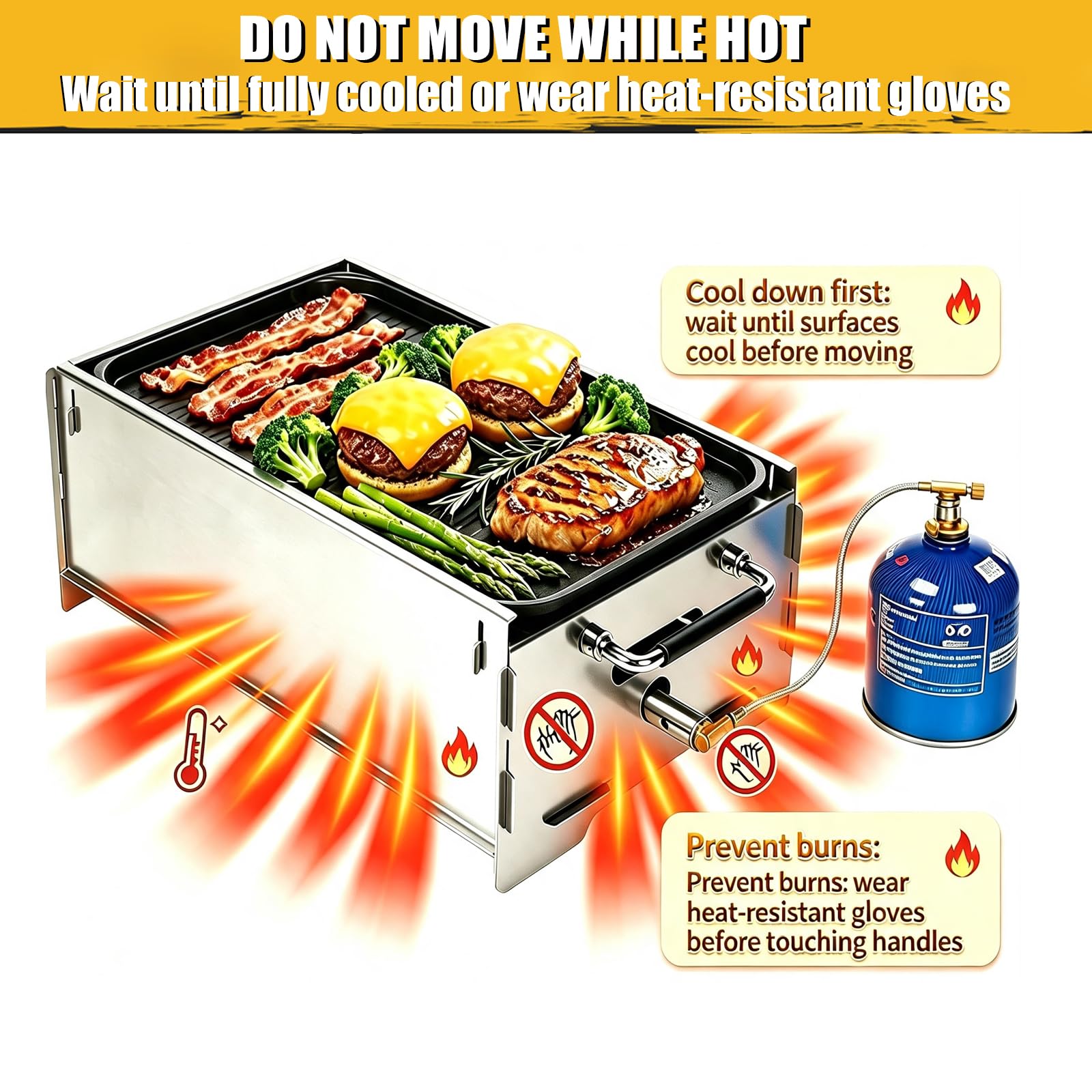 GFTIME Barbecue a gas portatile, da campeggio, funzionamento a gas e carbone, con piastra in ghisa, borsa per il trasporto, piccolo grill, perfetto per campeggio, giardino, balcone, esterno, griglia