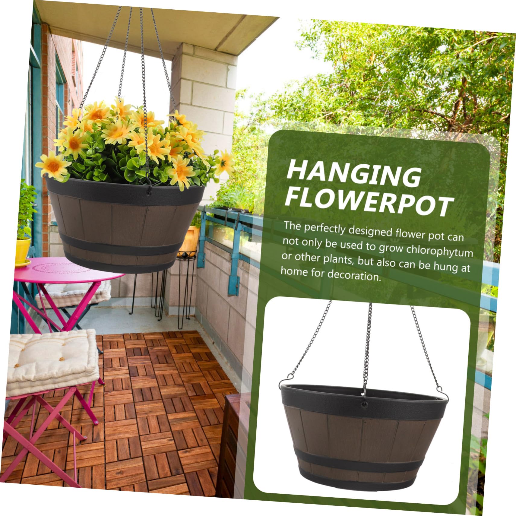 HANABASS Hängeampel Outdoor Groß aus Kunststoffharz mit Modernem Design Langlebiger Blumentopf zum Hängen für Balkon und Wohnzimmer Inklusive Haken