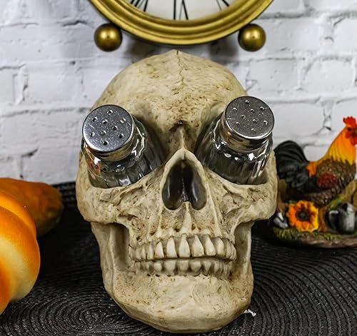 Miniatura 2 de Ebros Gift Spooky Evil Grinning Human Homosapien - Juego de salero y pimentero con calavera, soporte de exhibición de figuras para decoración de
