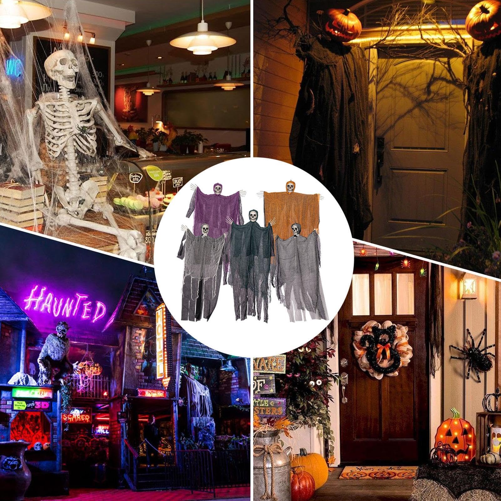 Decorazioni Halloween Spaventose 5 Oggetti Inquietanti Fluttuanti Per Feste | Decorazioni Scheletri Paurosi Per Casa Infestata, Cimitero, Giardino, Cortile, Albero, Finestra,