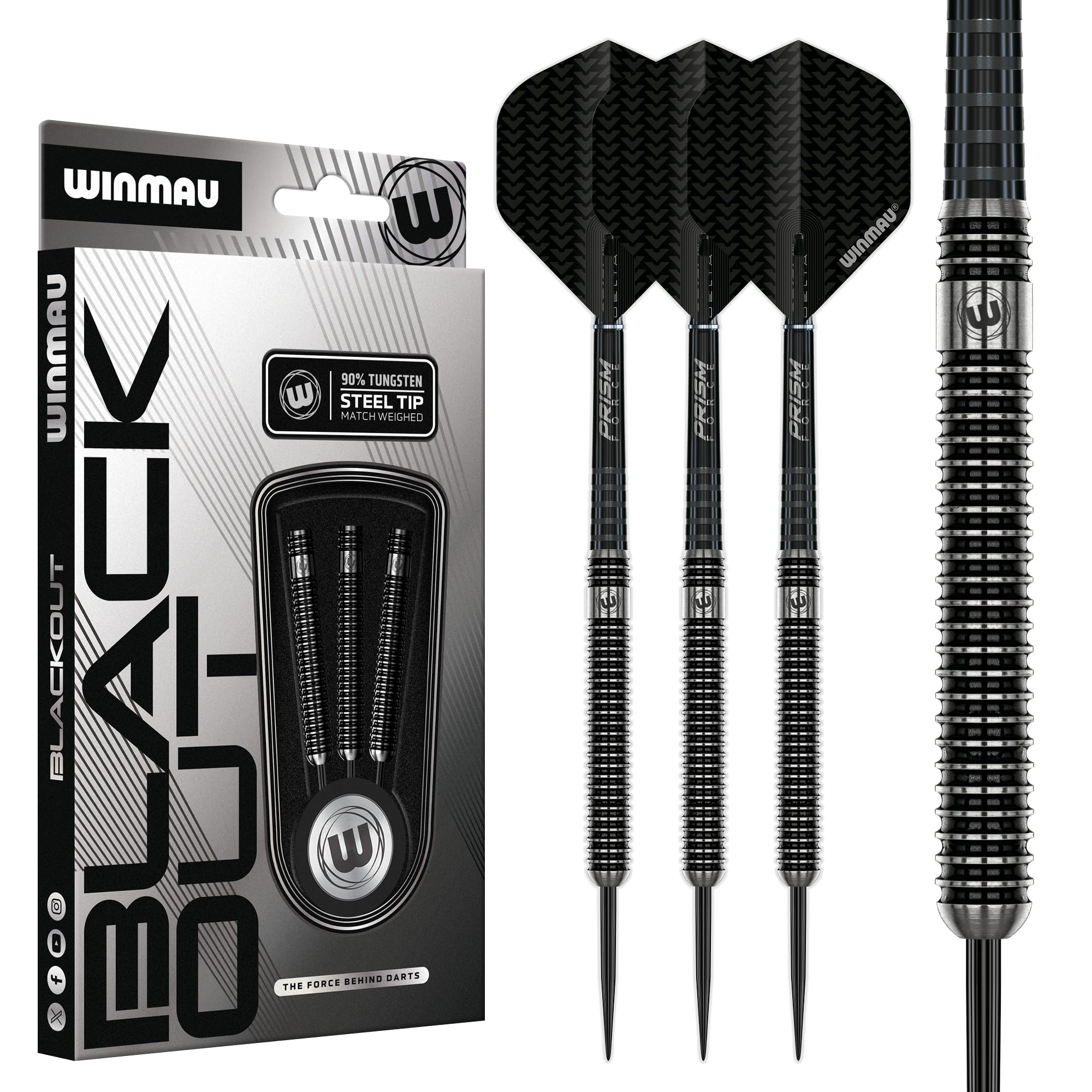 WINMAU Blackout Series 24g Parallel Steel Tip Dartpfeile – 90% Tungsten Darts – Profi Dartpfeile Metallspitze mit Flights & Shafts, Präzise Turnier Dart Pfeile für Training und Wettbewerb