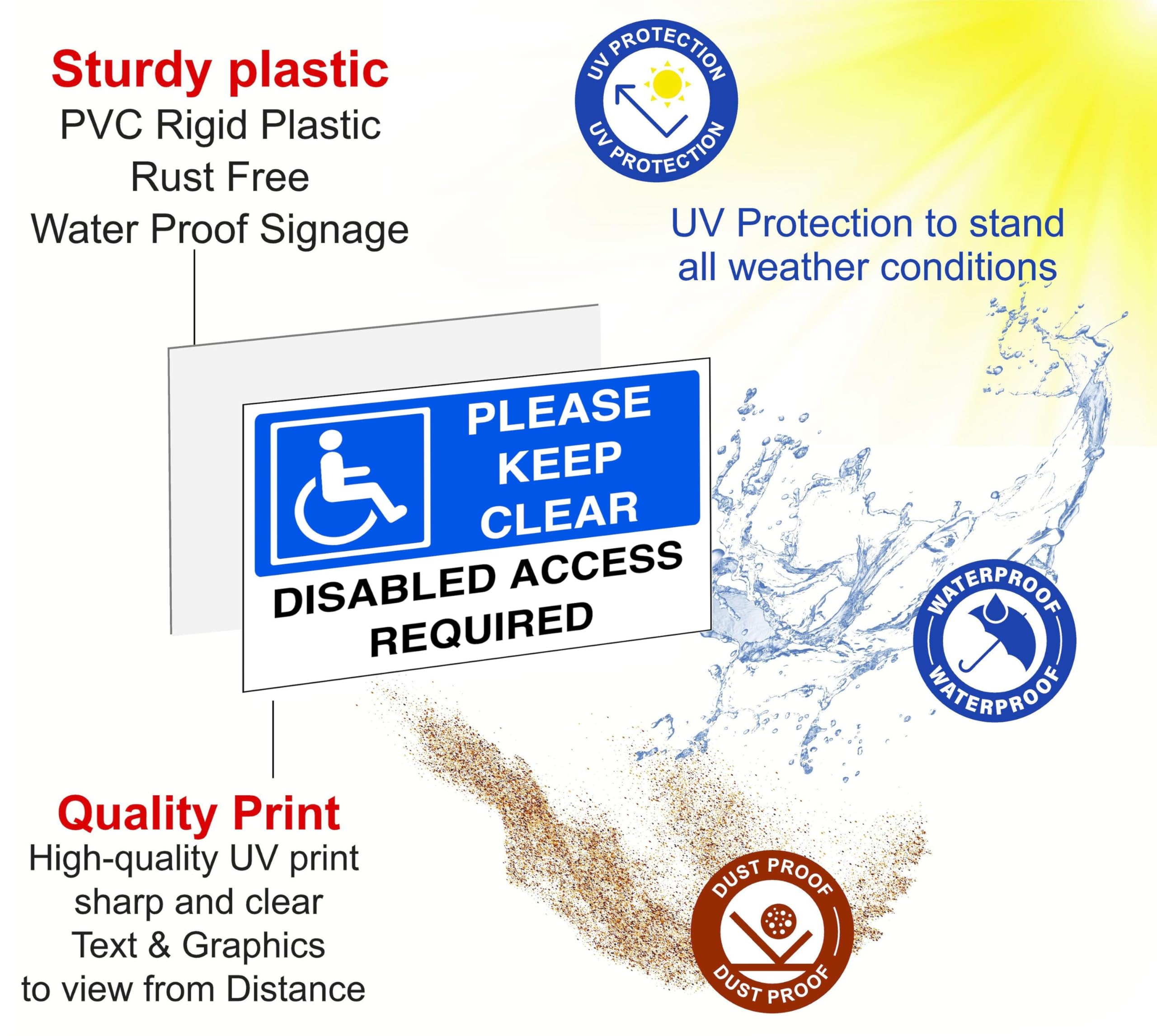 Si prega di tenere chiaro accesso disabili richiesto in ogni momento – cartello di parcheggio – segnaletica disabilitare – plastica rigida da 1,2 mm per uso interno/esterno (600 mm x 400 mm