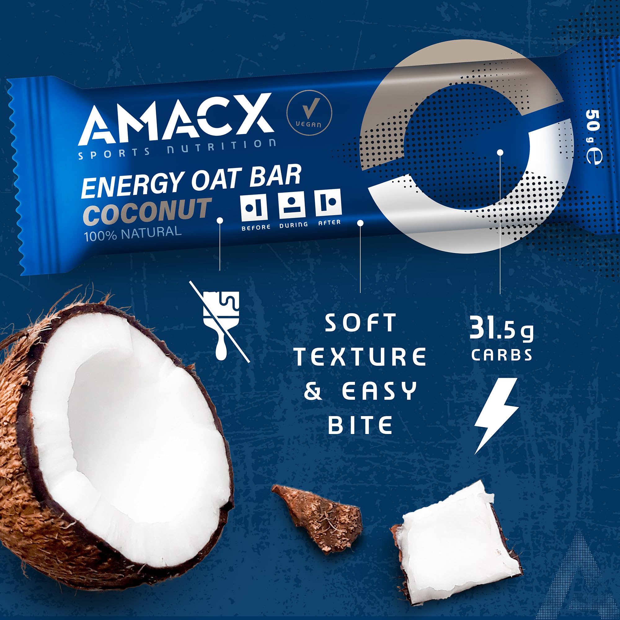 AMACX Energy Oat Bar – Energieriegel Kohlenhydrate-Mix – 12er Pack – Proteinriegel mit 50mg Magnesium – Oatsnack für Athleten – Power Bar Haferflocken Snack – Kokosnuss