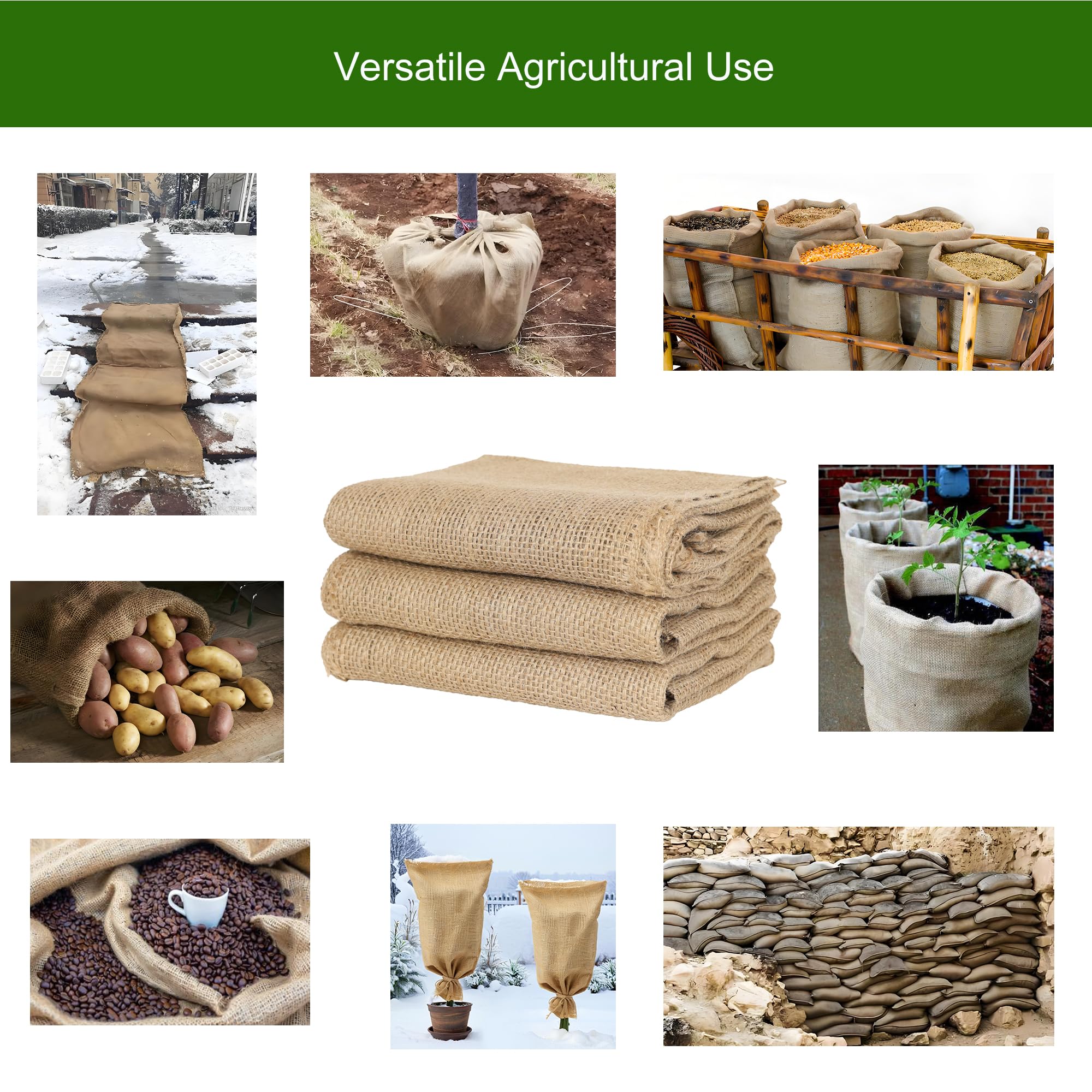 Lot de 3 grands sacs en toile de jute multi-usages de 58,4 x 98 cm, respectueux de l'environnement, réutilisables et durables pour stocker les légumes, les céréales, le jardinage, les