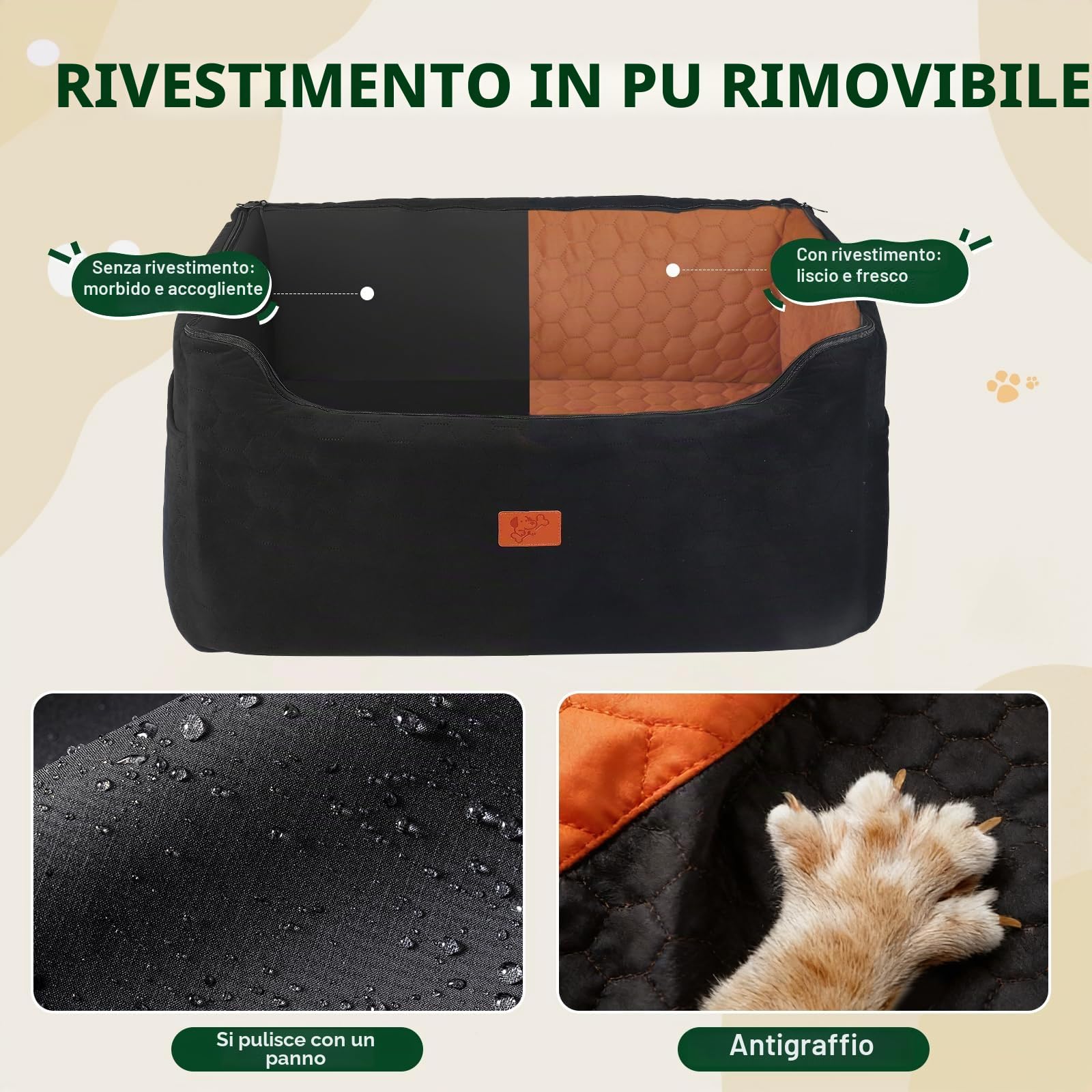 Seggiolino Auto per Cani,Rialzo Rimovibile e Lavabile per Cani di Taglia Media e Grande con Rivestimento in Pelle Impermeabile,Guinzaglio Incluso,Seggiolino Cane Auto più Pesanti(Nero brunastro)