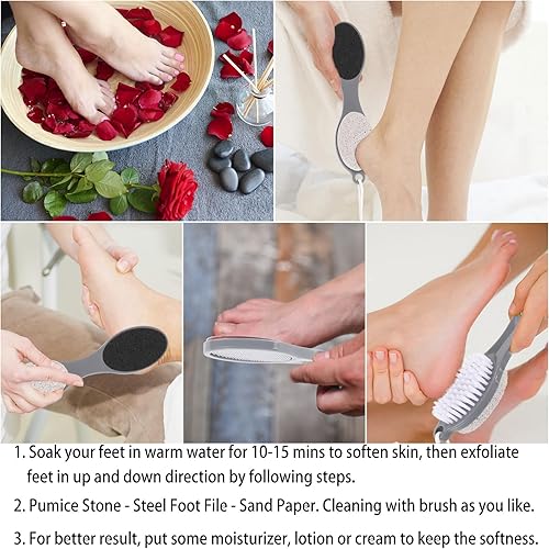 Miniatura 4 de Removedor de piel muerta 4 en 1 para pies, incluye limas de pies, raspador de talón, cepillo de pies y piedra pómez, herramientas de pedicura