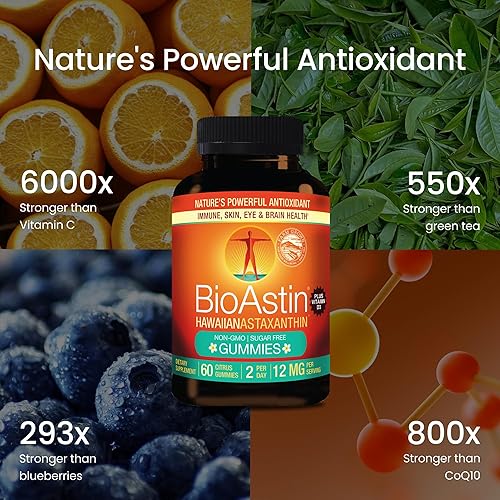 Miniatura 4 de Nutrex Hawaii BioAstin Astaxantina hawaiana - 12 mg, 60 gomitas - Suplemento antioxidante premium directo de granja para apoyar la salud