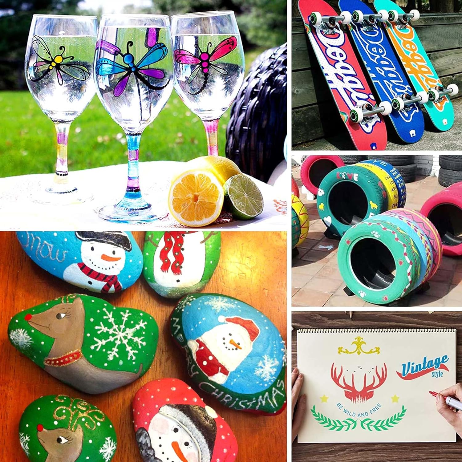 JR.WHITE 36 Acrylic Paint Pens for Rock Painting, Canvas, Wood, Glass, Fabric, Metal, Plastic, Paint Marker for Kids Adults Art and Craft Making Supplies