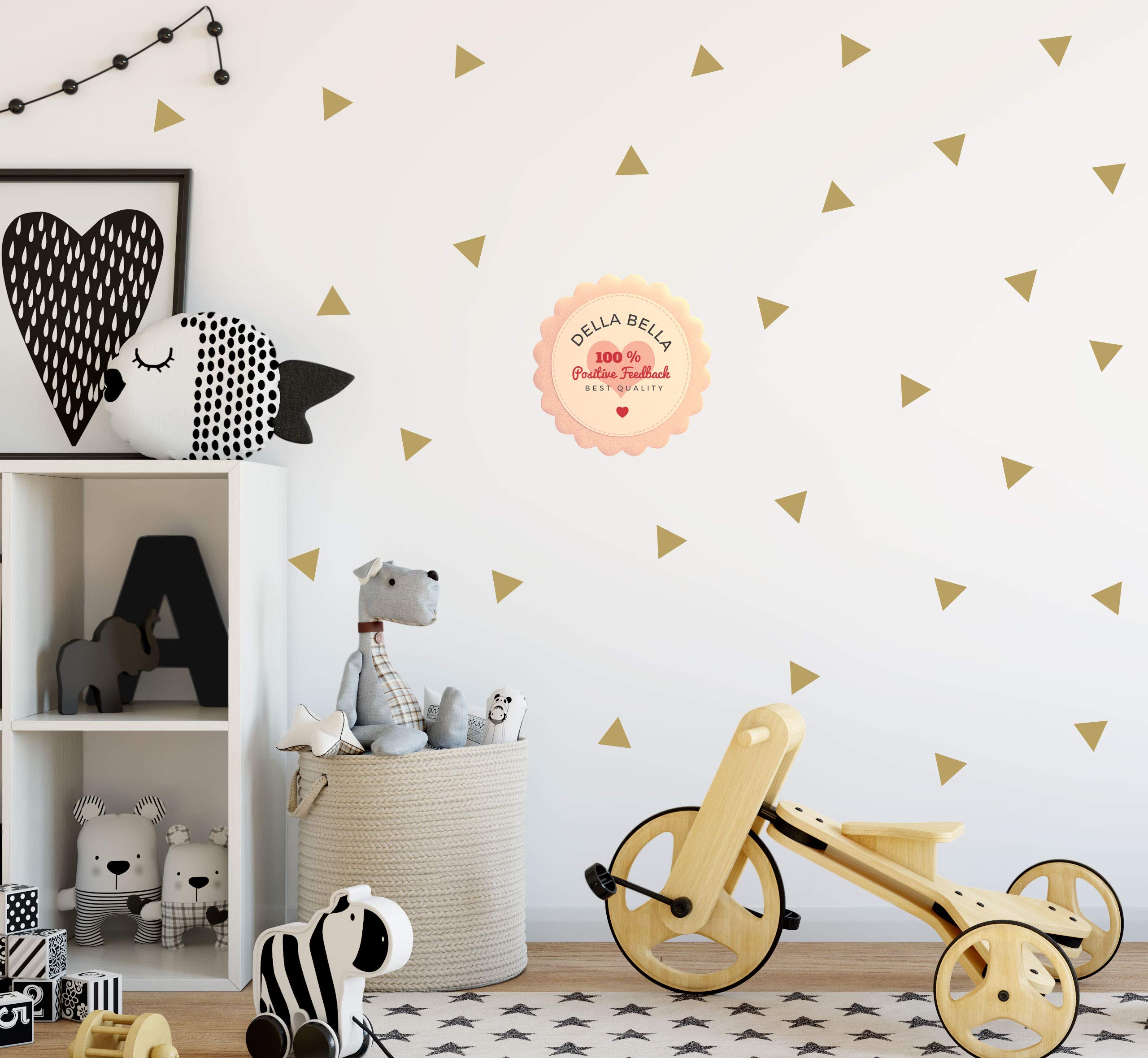 Della BellaDELLA BELLA 162pcs Triangle Wall Art Sticker Set Geometric Pattern for Nursery Children Bedroom Room Decor, Removable Vinyl Decal (Gold Matt)