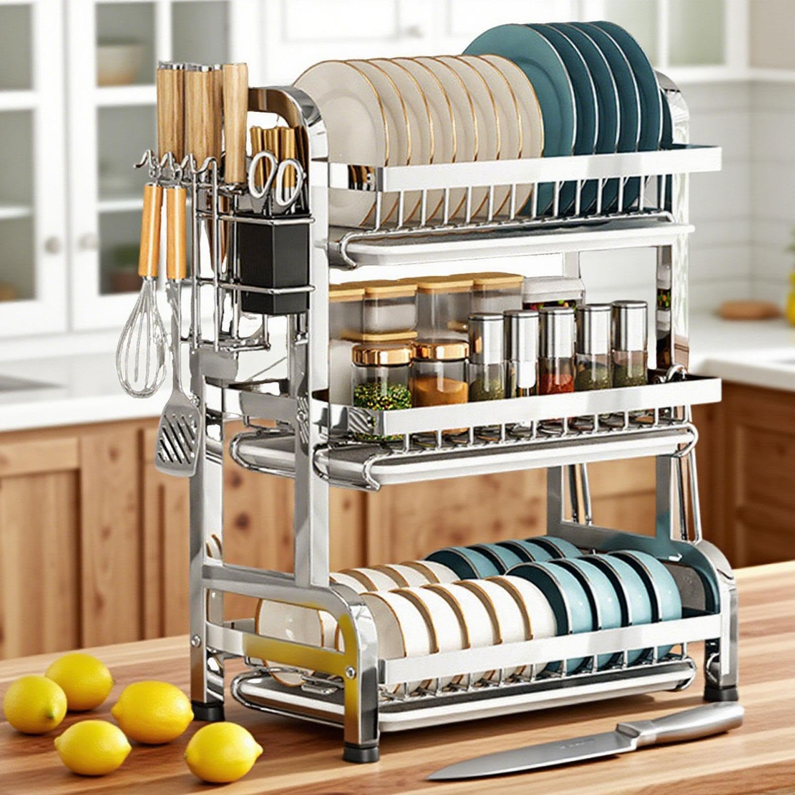 Scolapiatti con Scolapiatti, Griglia per Lavello in Acciaio Inox, Vaschetta Raccogligocce per L'organizzazione di Ristoranti, Hotel, 43 Cm X 23.5 Cm X