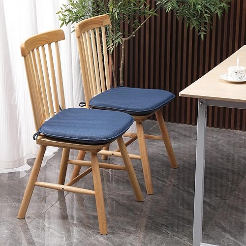Miniatura 8 de Cojines para sillas de interior azul marino, 17 x 16 pulgadas, juego de 2, almohadillas de espuma de alta densidad con lazos y respaldo