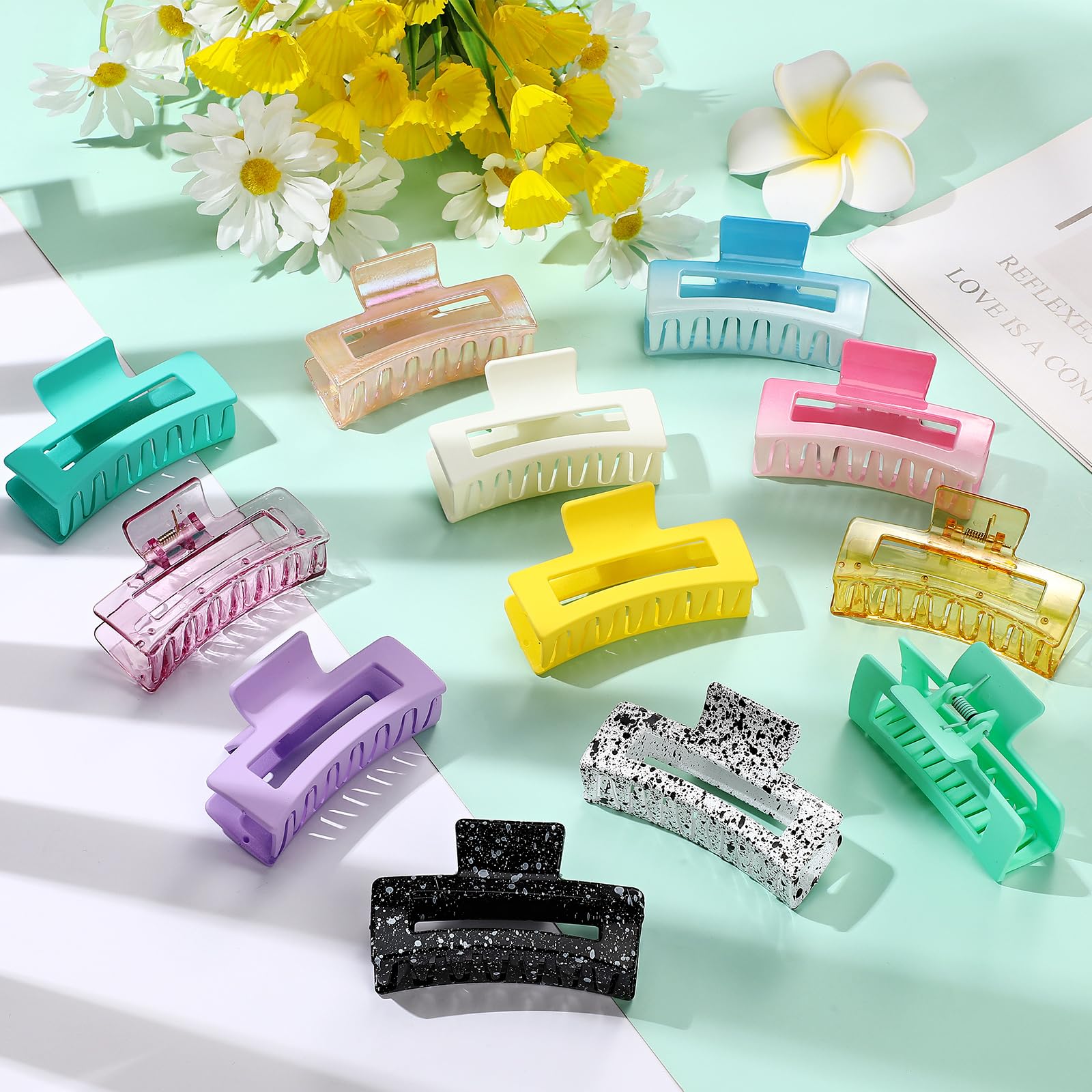 Hotop Juego de 50 pinzas cuadradas antideslizantes para el cabello, pinzas rectangulares coloridas, accesorios para el cabello para mujeres y niñas, cabello grueso a fino (color vibrante, 3.4
