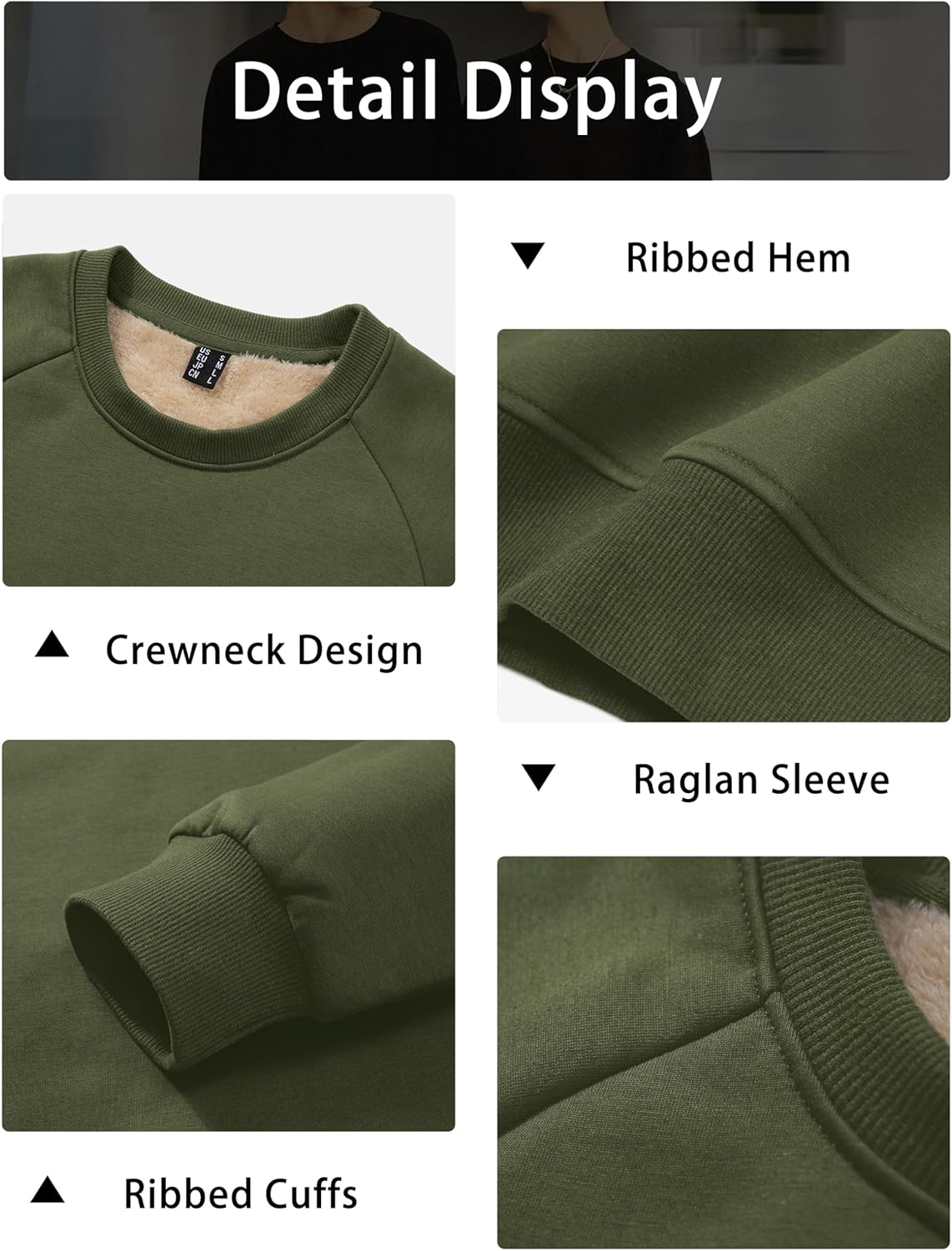 MAGCOMSEN Men's Sweatshirts Sherpa Lined, Heavyweight Fleece Pullover, Warm Crewneck Winter Sweatshirt - Image 5