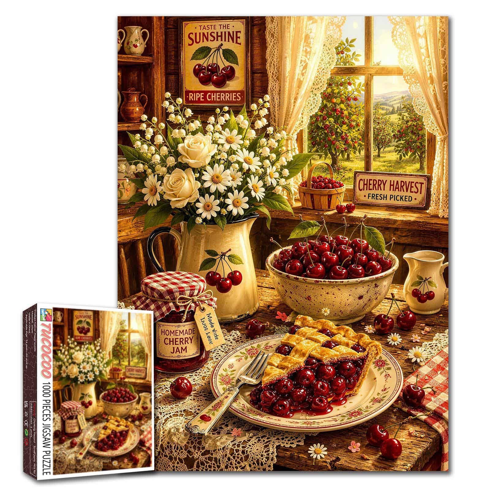 Cherry Jigsaw Puzzle 1000 Pieces for Adults Country Kitchen Floral Puzzle Challenging DIY Rustic Farmhouse Home Decor Family Perfect for Game Nights 20 x 27 Inches โ image 1