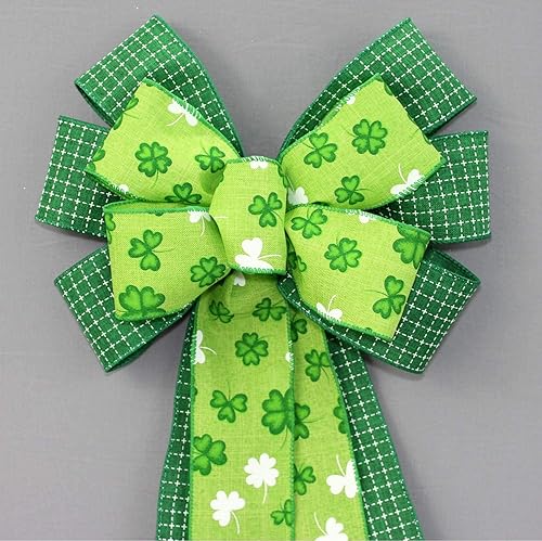 Miniatura 3 de Lime Green Watercolor Shamrocks St. Patrick's Day Wreath Bow