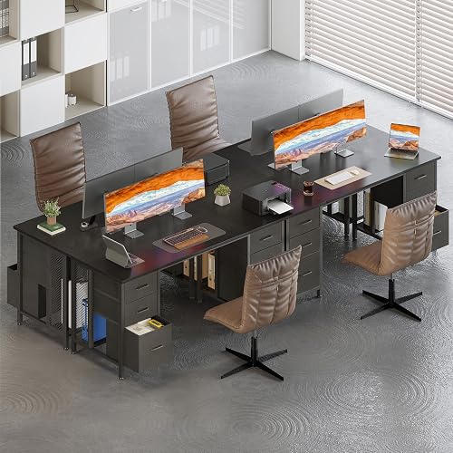Coleshome Bureau avec 6 Tiroirs, 160x52 cm Bureau Informatique avec Rangement, Bureaux D'ordinateur pour Le Bureaux à Domicile, Noir - 3