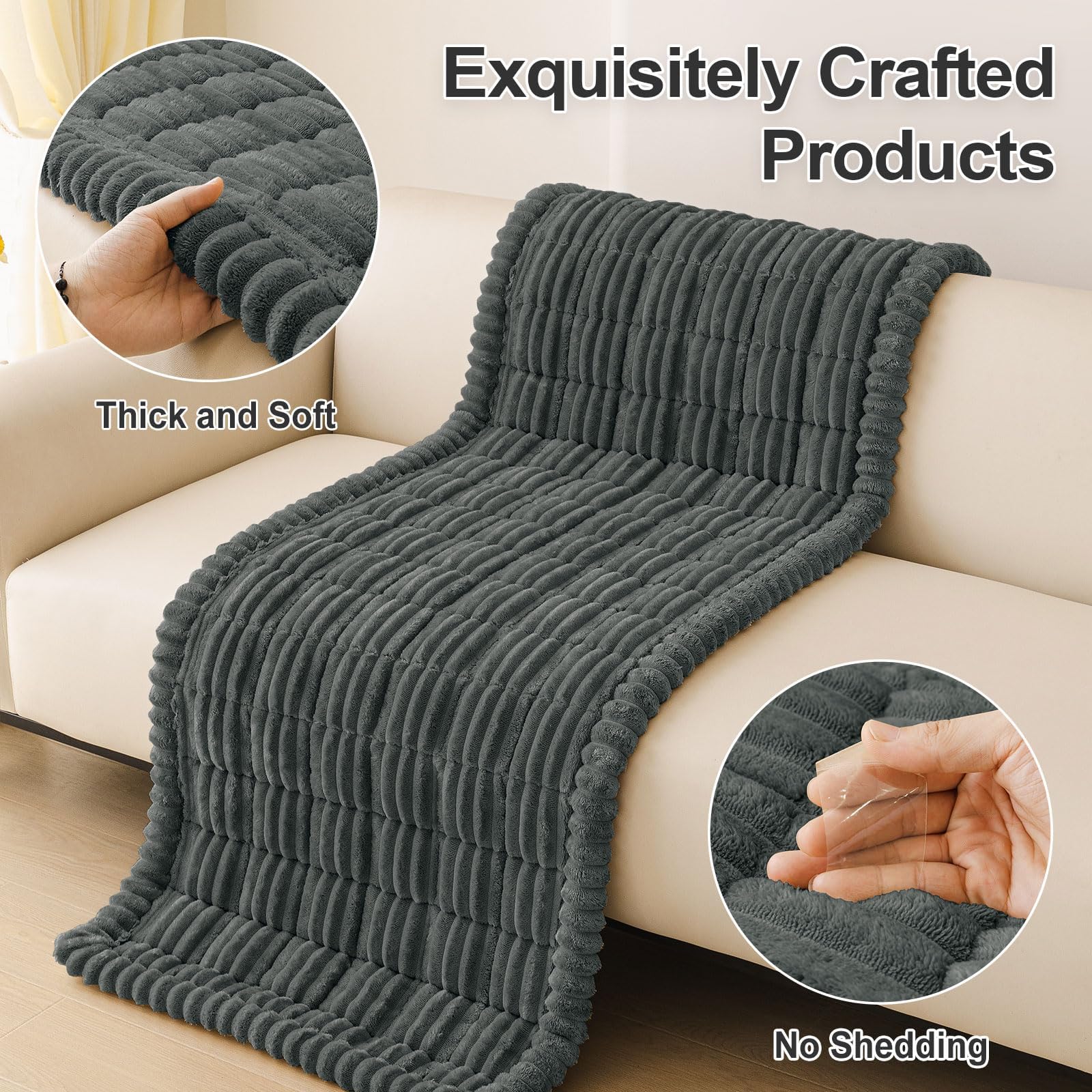 smiry Gepolsterter Flauschiger Sofa Überzug, Dunkelgrau, 90 x 180 cm